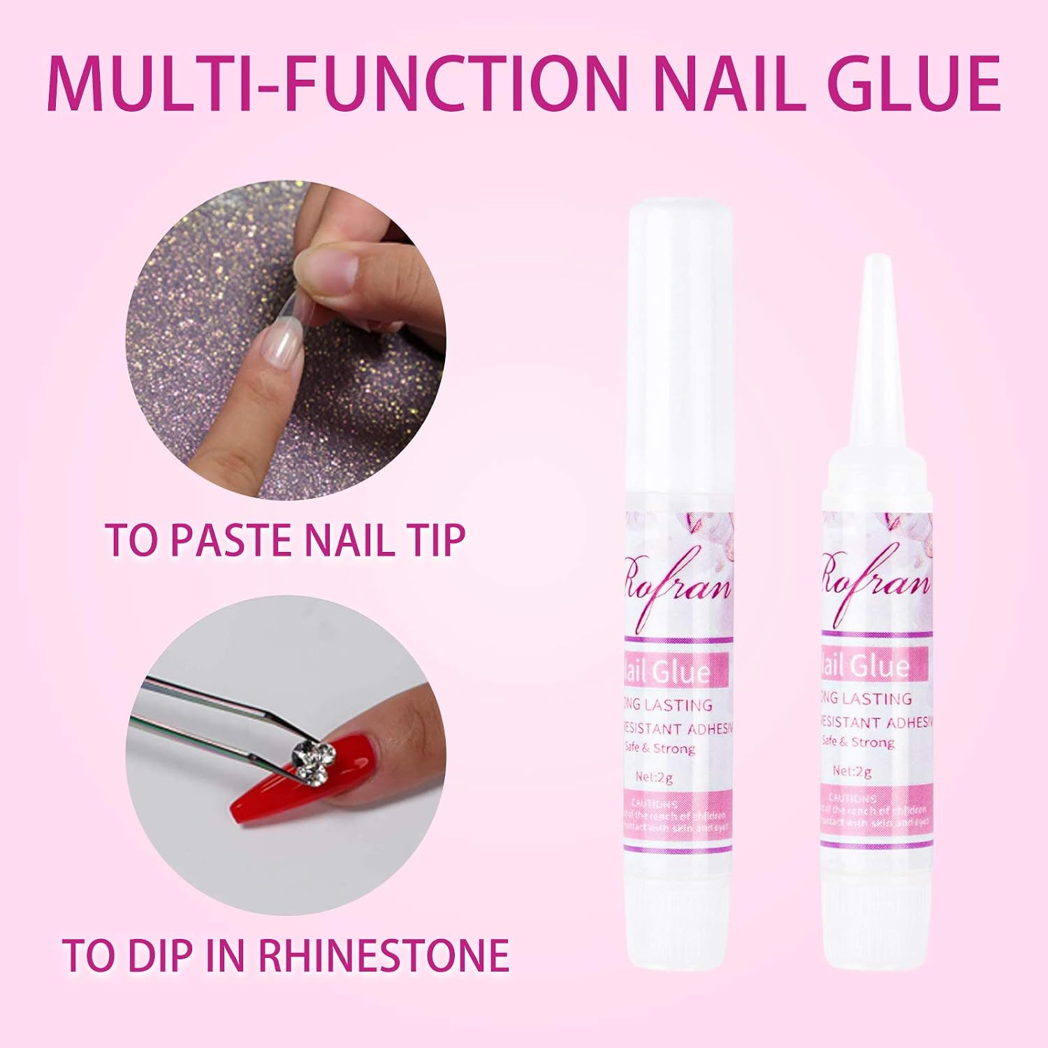 20 Pcs Rofran Professional Nail Glue for Acrylic Nails and Press on Nails Long Lasting - Fast Bond & Super Strong Acrylic Nail Glue,Nail Glue for Broken Nail, False Nail Adhesive Glue