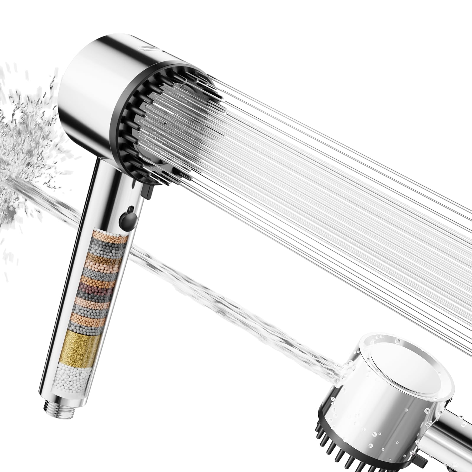 Cobbe Hochdruck Duschkopf mit Filter - Wassersparende Handbrause für hartes Wasser, 5 Strahlarten, Dusche gegen Rest-Chl