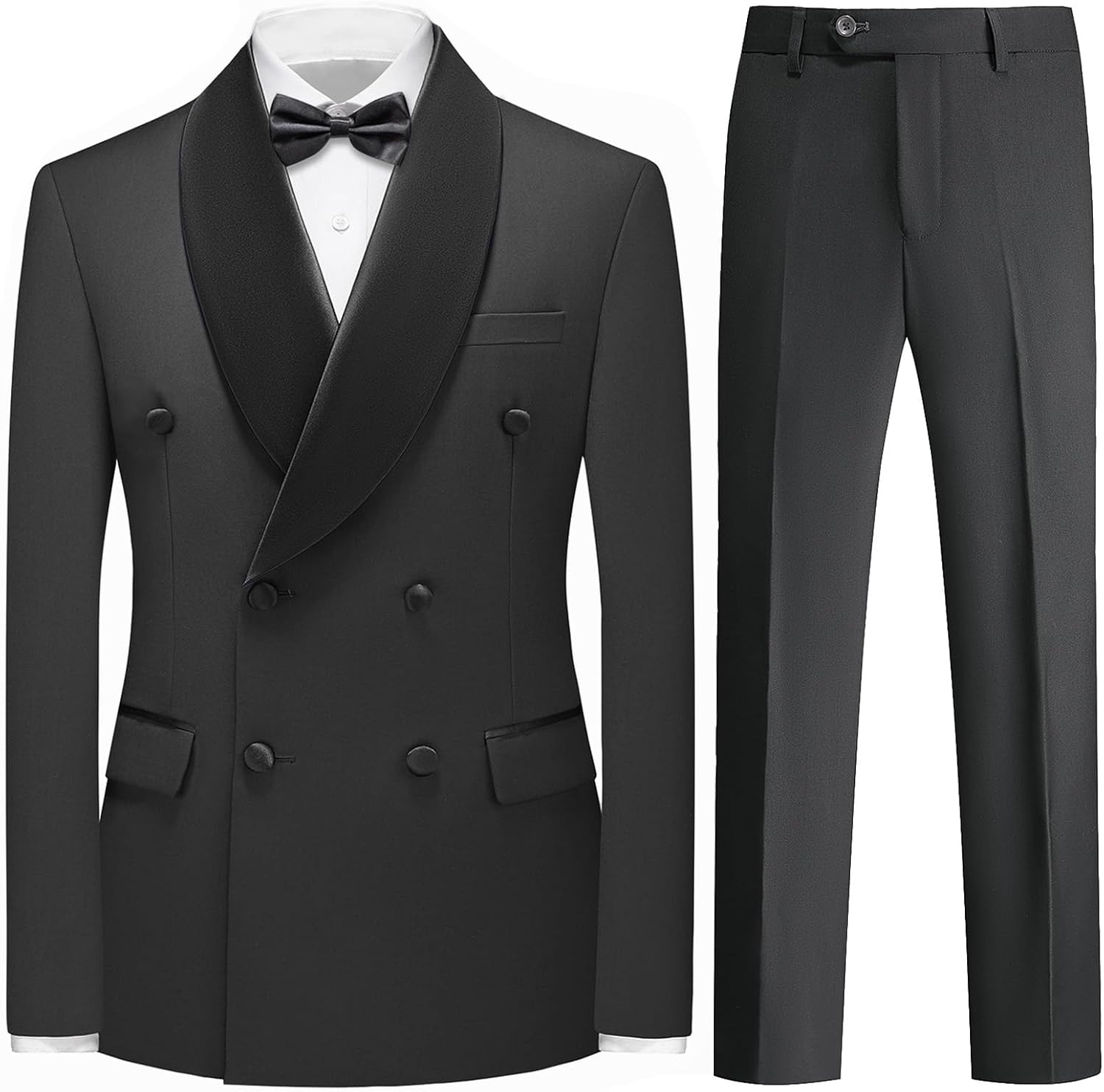 Rogers & Morris Tuxedo Suits for Men Solid 2 Piece Regular Fit Formal Set Shawl Lapels Double Breasted Jacket and Pants