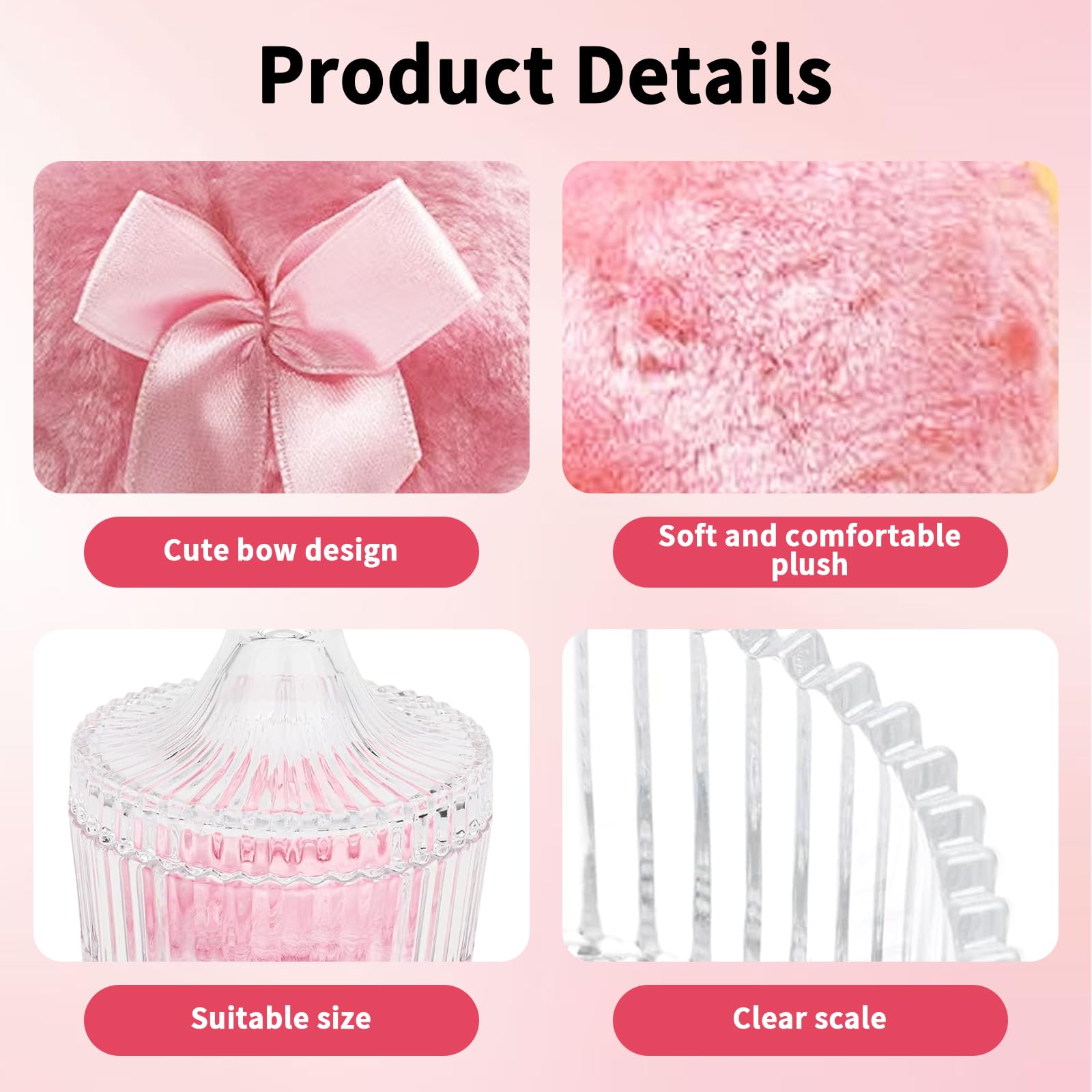 Puderdose con piumino set in vetro piumino per cipria corpo grande contenitore cipria con 2 piumini e cucchiaio morbido e soffice per donne rosa beige