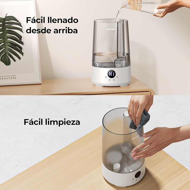 Homvana felül töltős 3.6 L hidegpárásítós orrfolyás és köhögés enyhítésére, 16 dB 34 órás párásító növényekhez, 7 szín aromatálcával BPA men