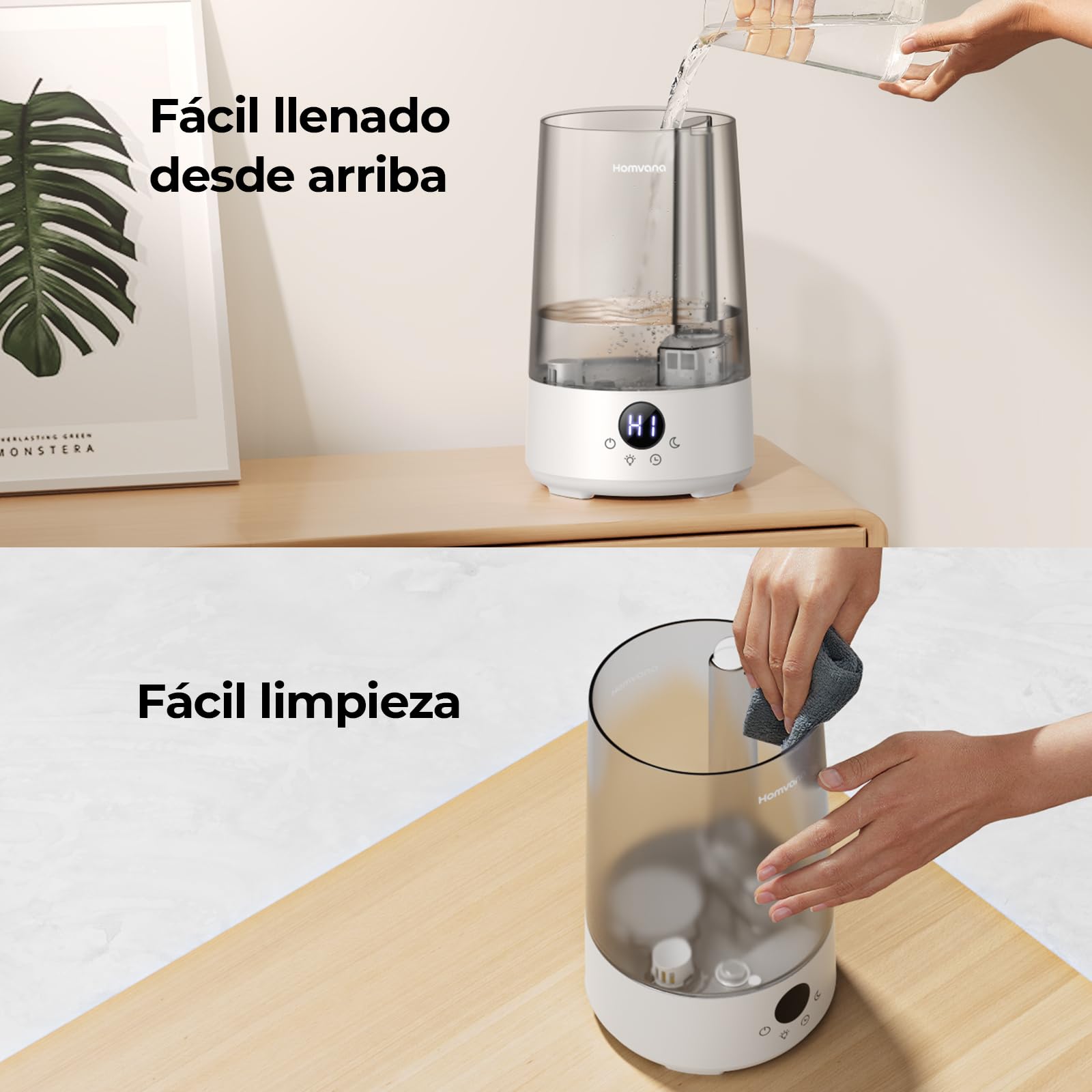 Homvana Humidificador Aceites Esenciales Aromas, Bebe 3.6L Hasta 34 Horas 16dB Silencioso de Para Dormitorio, Top-Fill Humidifier Plantas Ultrasonico, Difusor Aromatizador, Humidificadores Habitacion