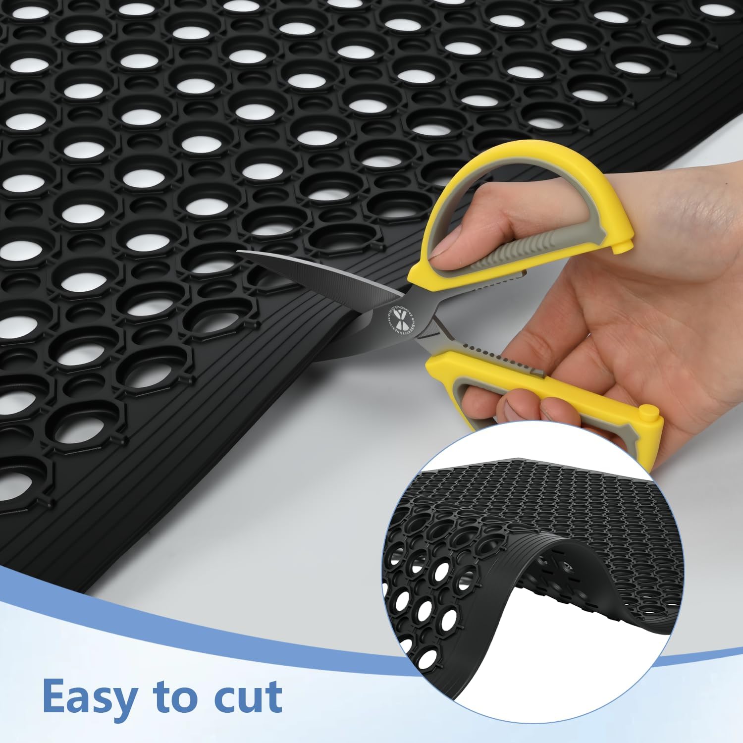 59"x 36" Commercial Anti-Fatigue Drainage Rubber Mat Roll Non-Slip Rubber Drainage Mat Heavy Duty Commercial Restaurant Bar Rubber Floor Mat with Holes Non-Slip Wet Area Use Door Mat Black - Image 4