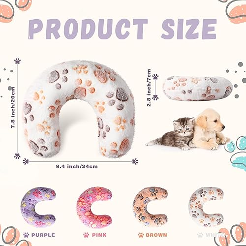 Vista 14 de Sweetude 4 almohadas para gatos, cama de cachorro, suave y esponjoso, juguete calmante para mascotas, medio dona, en forma de U, almohada