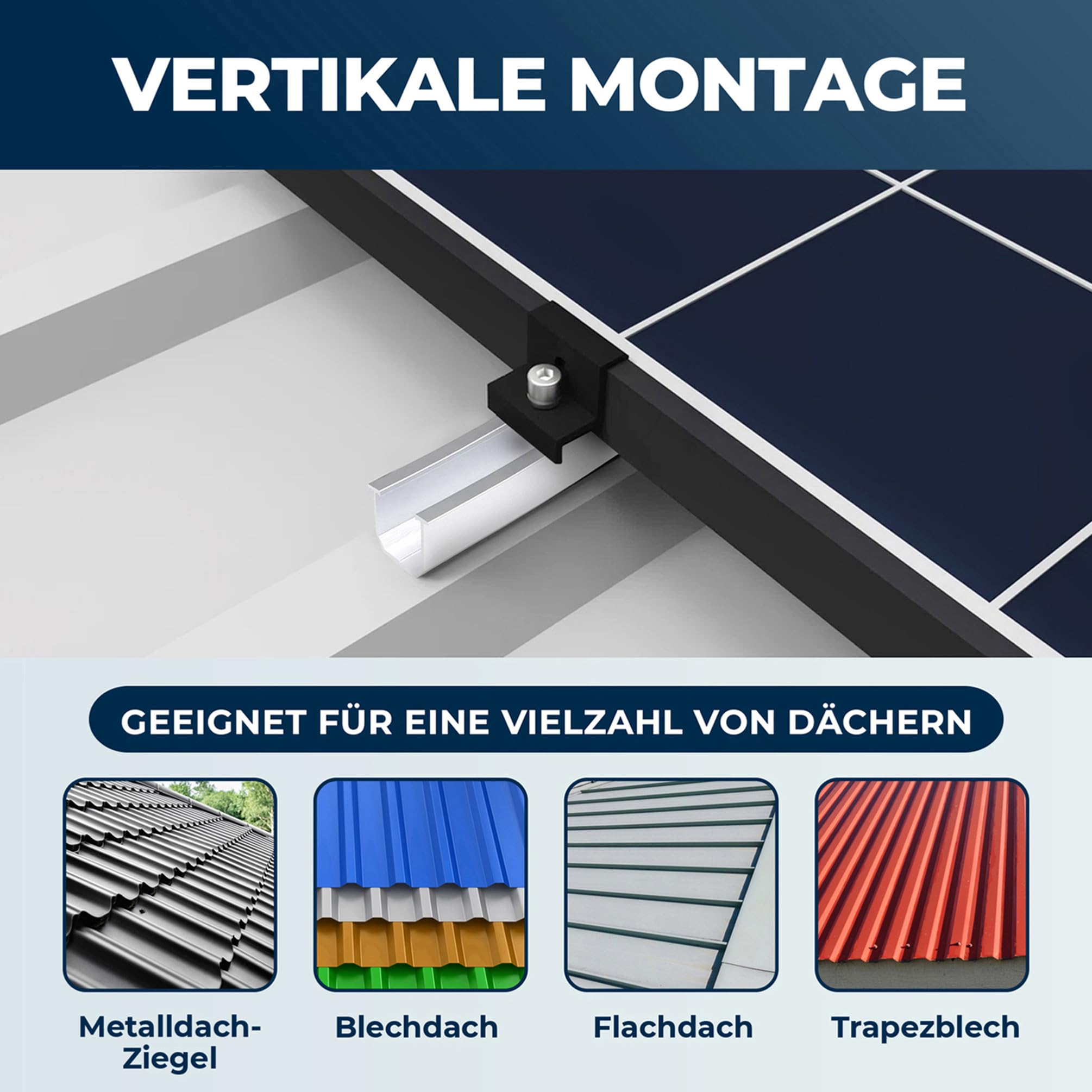 Solarpanel Halterung Metalldach [Verstellbar & Korrosionsbeständig] – Solarmodul Halterung Flachdach mit 12cm Schienen (Einfache Installation & Wasserdicht) - Flachdachhalterung Solar
