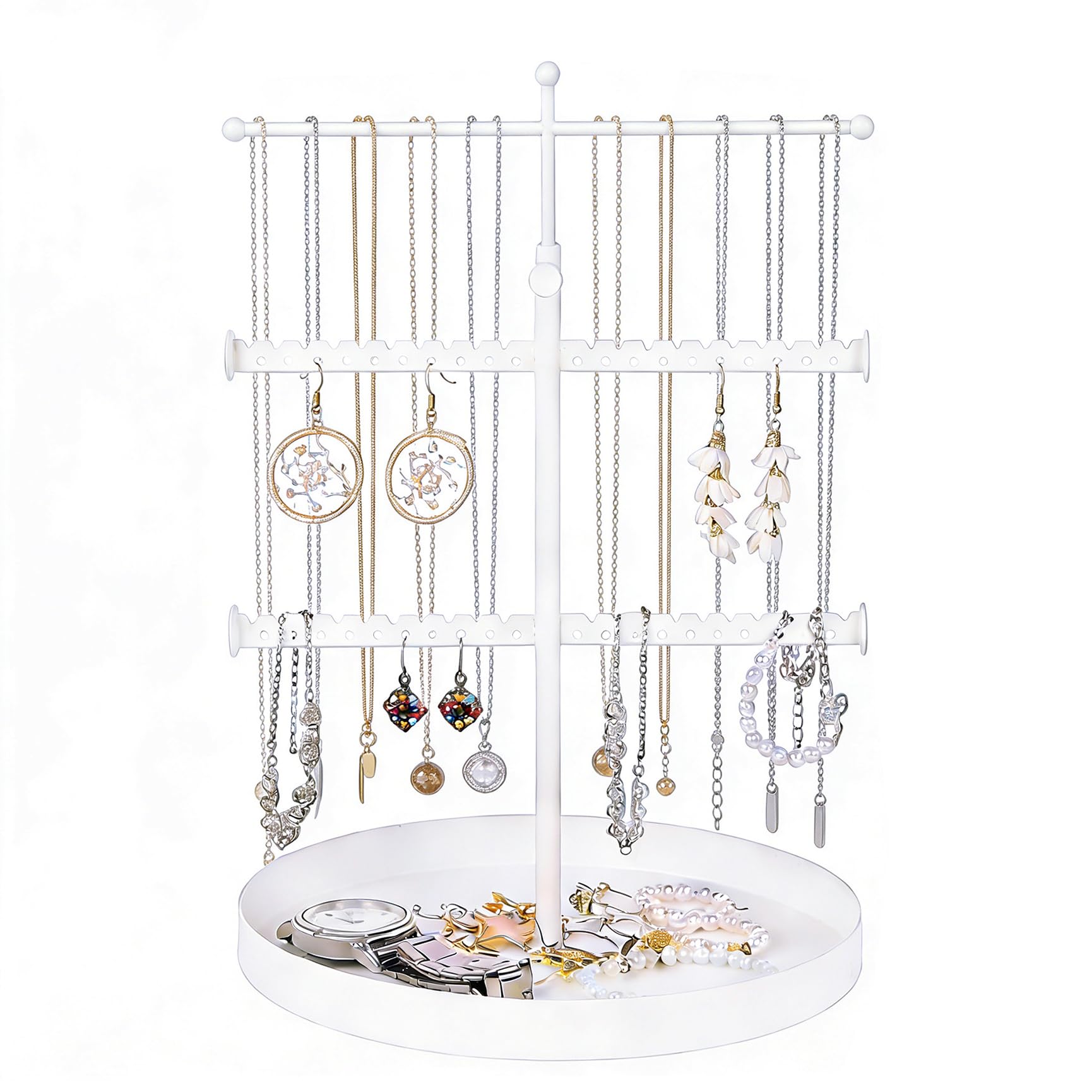 Présentoir à bijoux réglable blanc : fini les nœuds de bracelet et collier