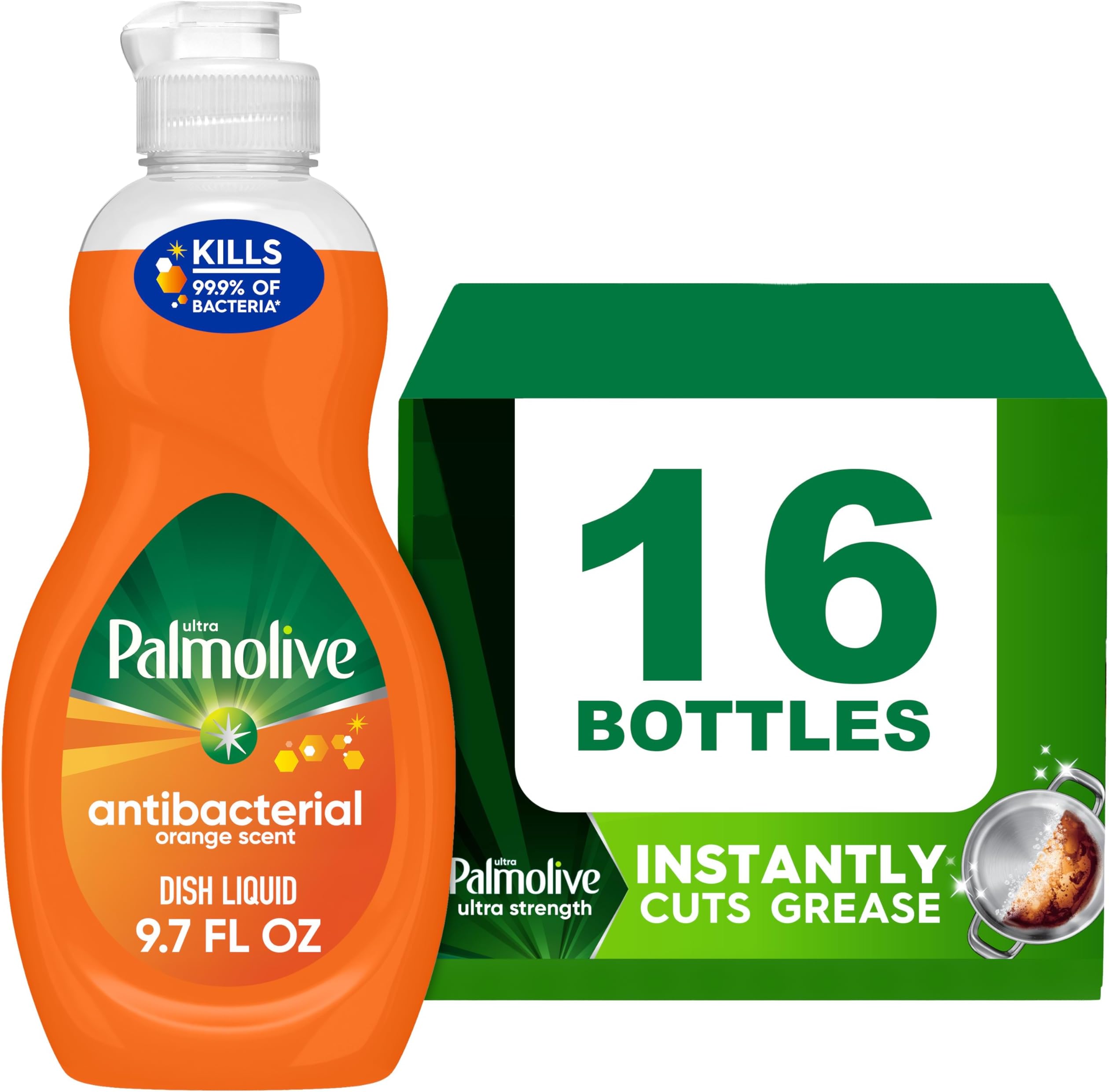 Ultra Concentrated Antibacterial Liquid Dish Soap, Orange Scent, 9.7 Fl Oz (Pack of 16)