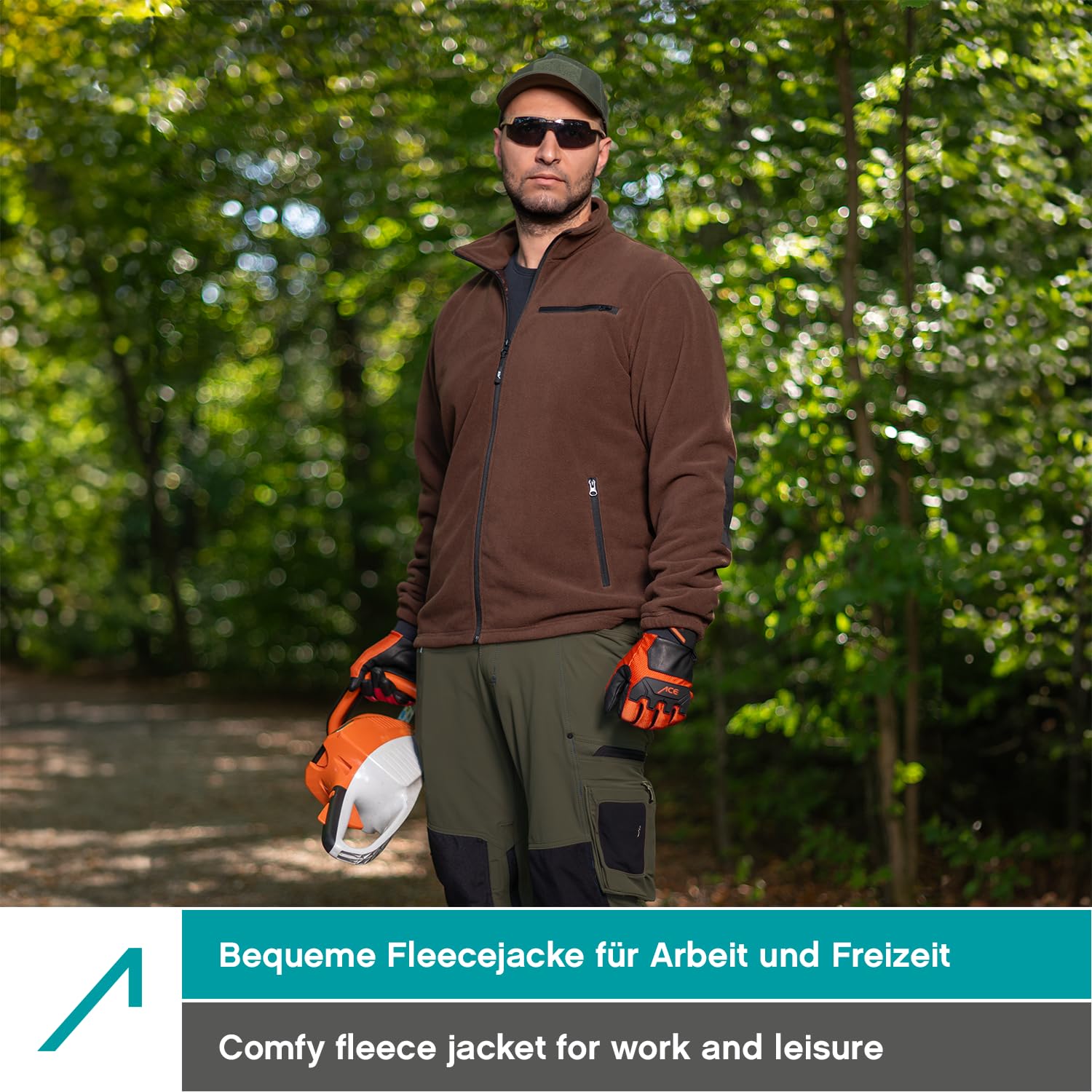 ACE Giacca in pile da uomo - calda giacca outdoor senza cappuccio per uomo - zip a tutta lunghezza e tre tasche