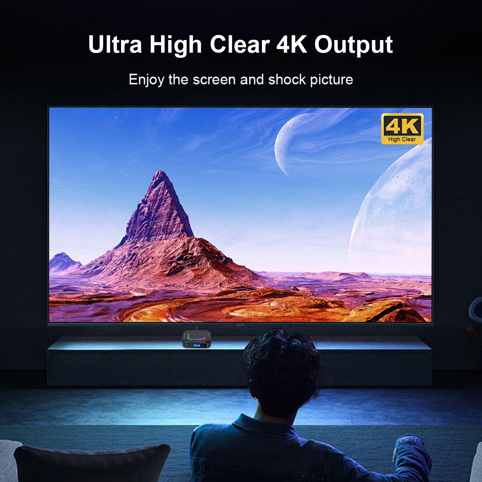 Luocute 8K TV Box z 2GB RAM, 16GB ROM, Dual Band WiFi i Podświetleniem RGB (wtyczka UE)
