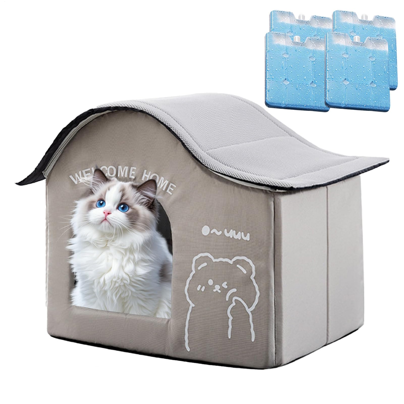 Outdoor Katzenhaus Kühlendes Katzenhaus Haustierunterstand | Klappbarer Unterschlupf Mit Eisfach, Katzenzubehör Für Sommer Camping Outdoor