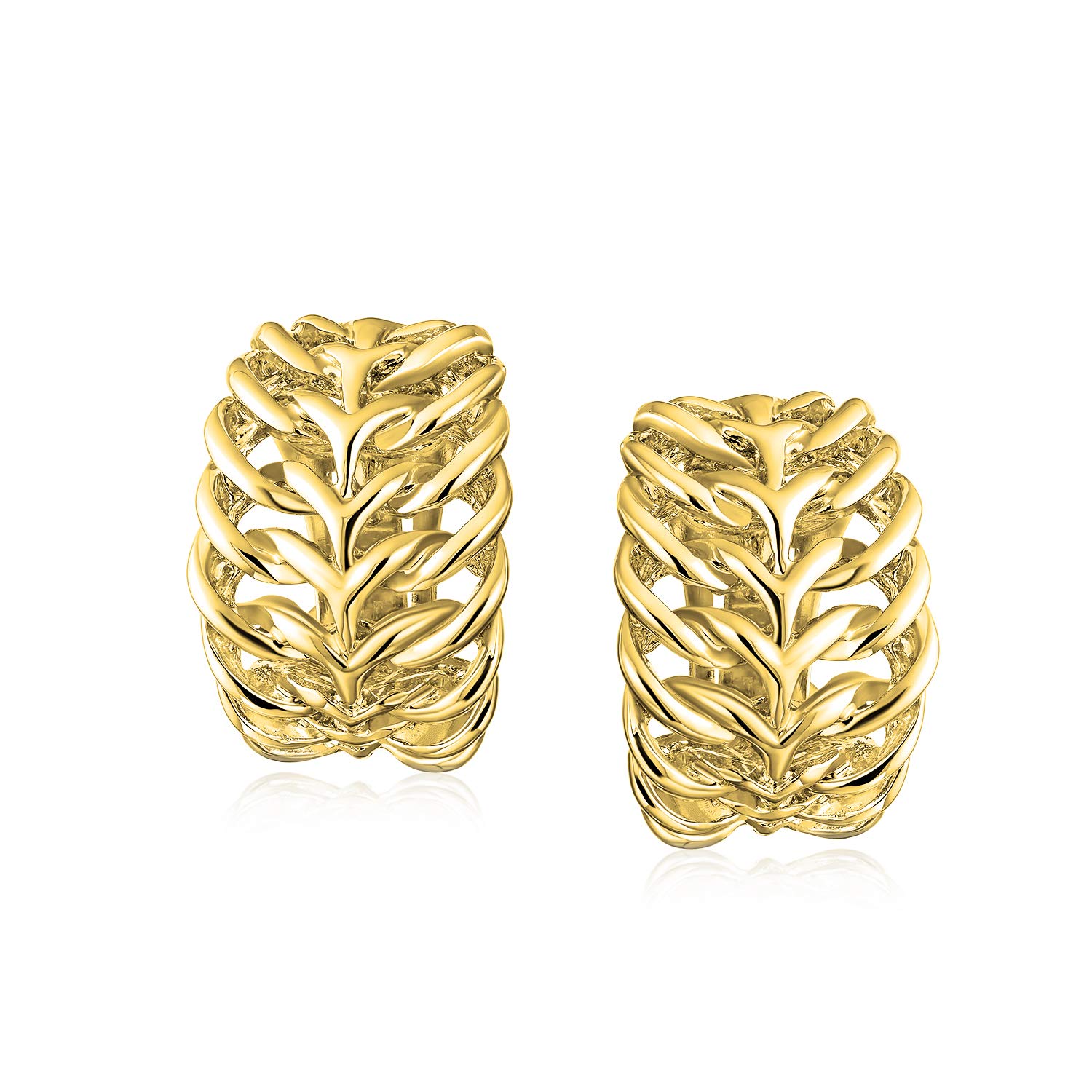 Set di due orecchini a clip a mezza cerchio con foglia a cavo aperto per donne senza orecchie forate in ottone placcato argento oro.