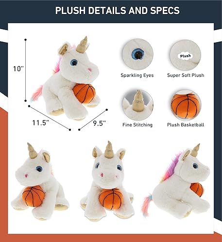 Miniatura 3 de DolliBu Peluche de unicornio blanco y dorado con felpa de baloncesto, unicornio suave para abrazar, juguete de peluche para jugar, bonito regalo de