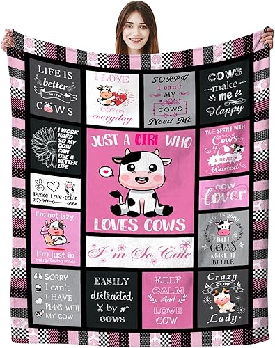 Manta de vaca de regalo para niñas y mujeres, manta de franela suave y cálida para amantes de las vacas, regalos de cumpleaños para adultos y niños,