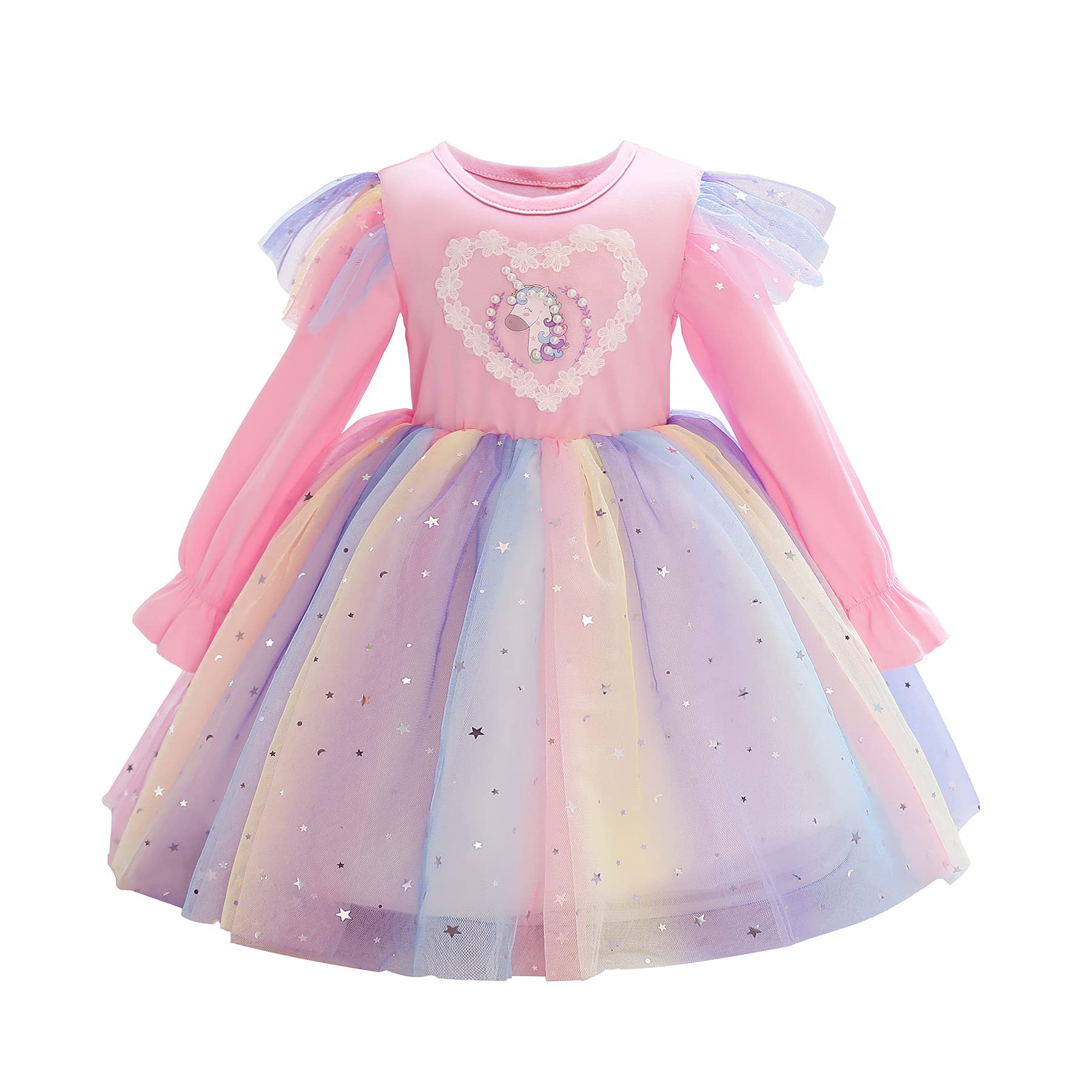 Niñas Vestidos Manga Larga Cumpleaños Niños Vestido Arco Iris Lentejuelas Jersey Vestidos Princesa