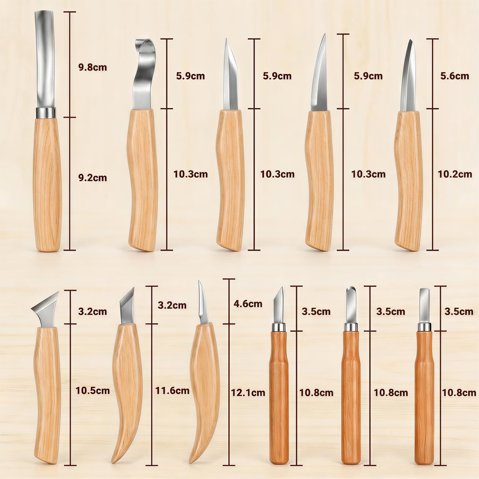 Set di 14 Coltelli per Intaglio del Legno con Astuccio in PU, Kit di Attrezzi Professionale per Intaglio, Adatto per Principianti, Adulti e Appassionati di Artigianato del Legno