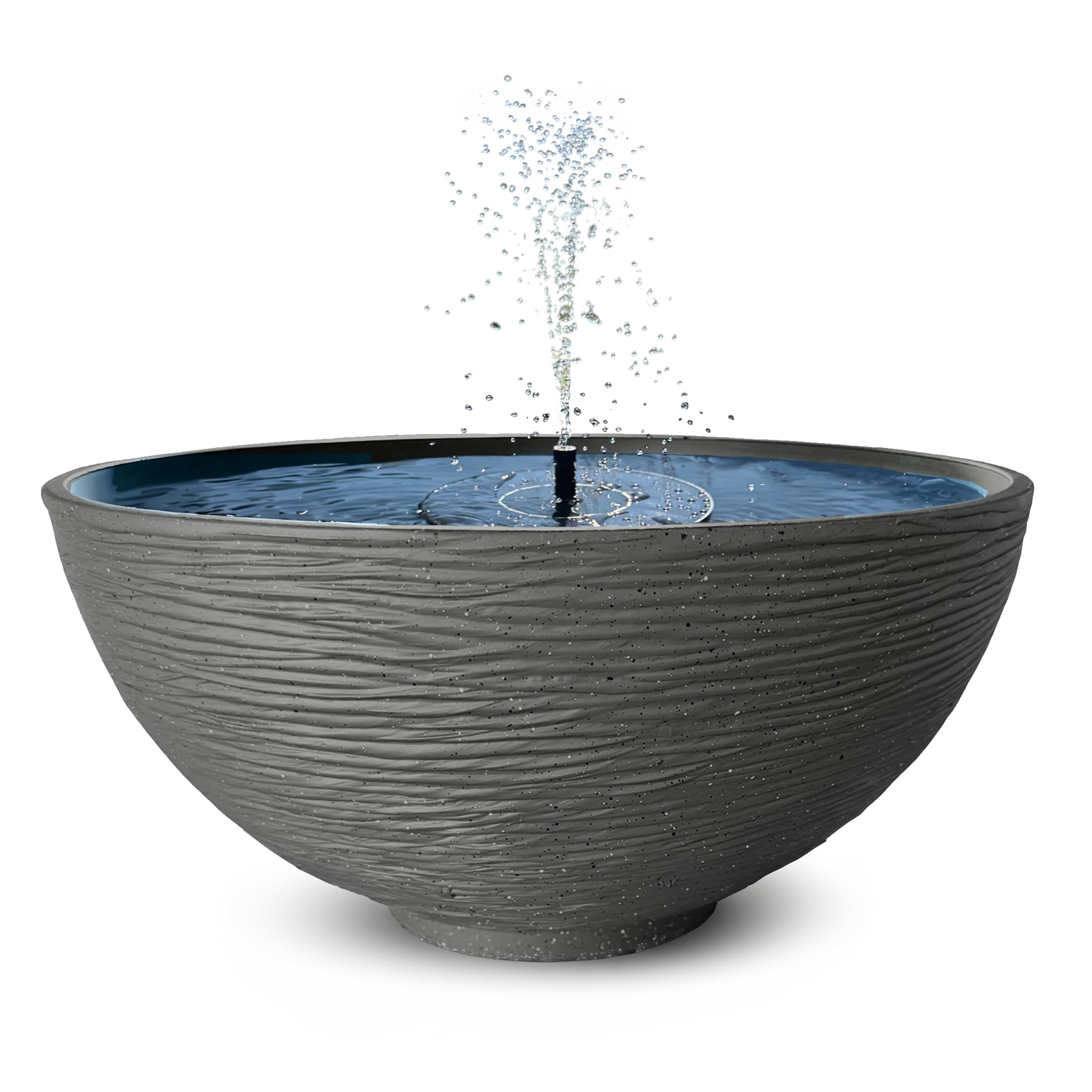 matches21 HOME & HOBBY Solarbrunnen Set – Solar Springbrunnen-Schale 45 × 23 cm, grau, mit 5 Sprühaufsätzen