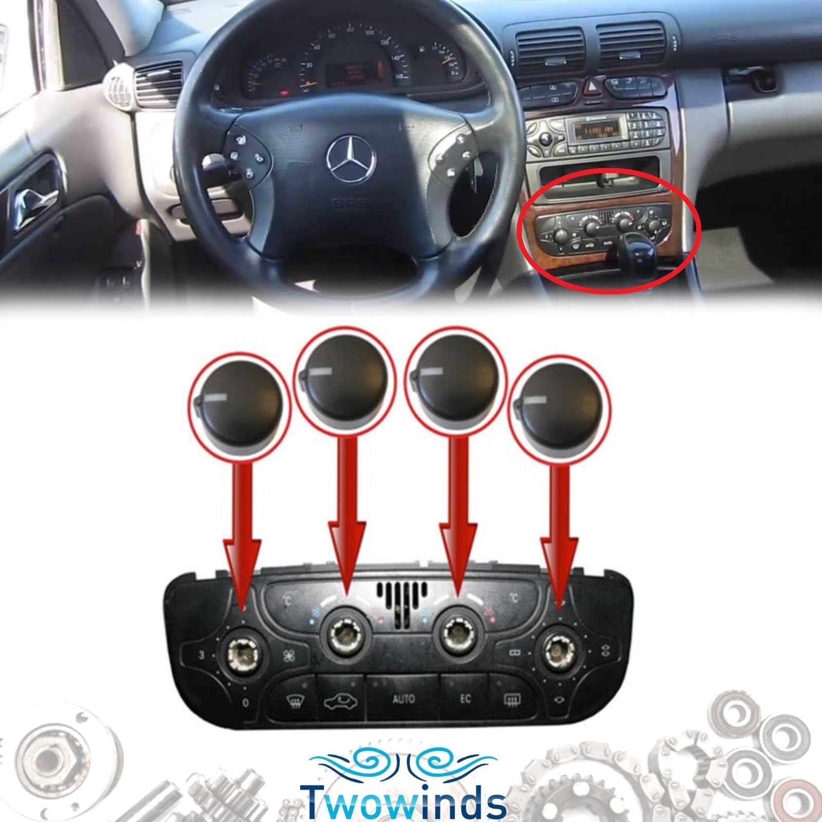Twowinds Bottone Climatizzatore Compatibile Mercedes Benz W203 C240 C320 2000-2007 Pulsante Ventilatore Aria Condizionata 4 unità