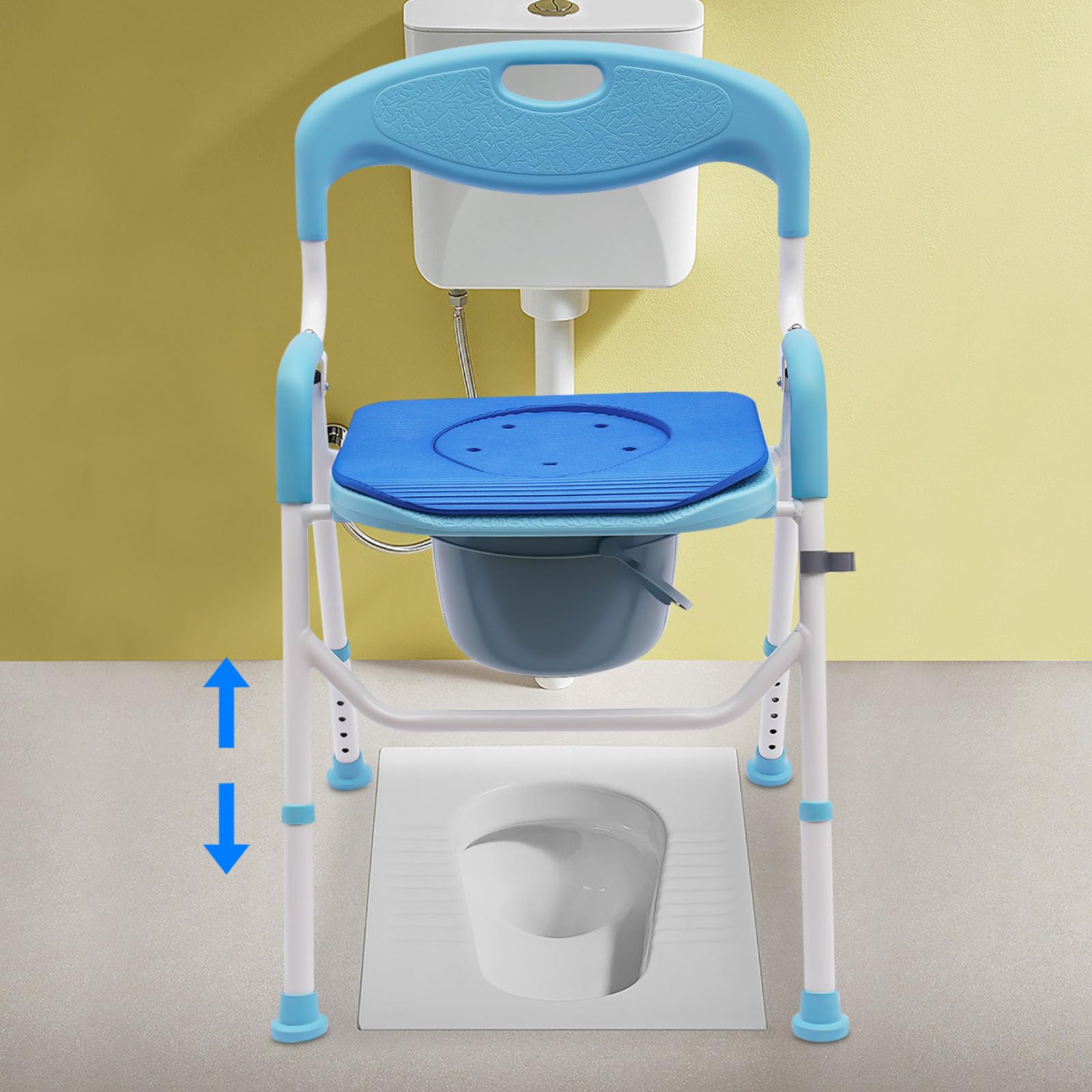 Krzesło toaletowe dla seniorów, krzesło prysznicowe dla seniorów, przenośne, składane, 100 kg, krzesło toaletowe z wiadrem do WC, krzesło prysznicowe, deska sedesowa, pomoc w toalecie