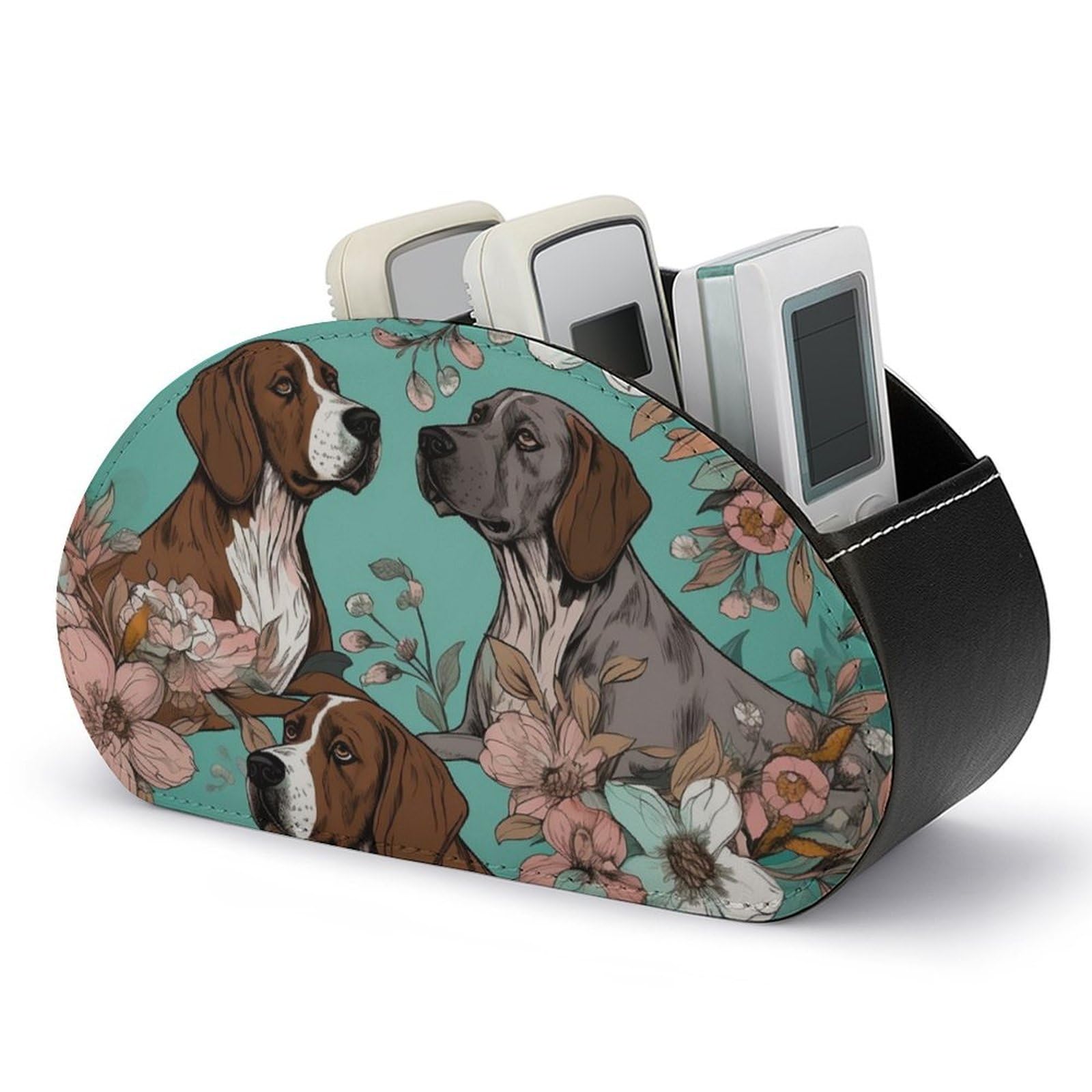 NTVOWPZO Animal Remote Control Holder with 5 Compartment Organizer Box, Leather TV Remote Holder Organizer Caddy for Table, PU Leather Remote Box for Nightstand Office Desk Storage Box