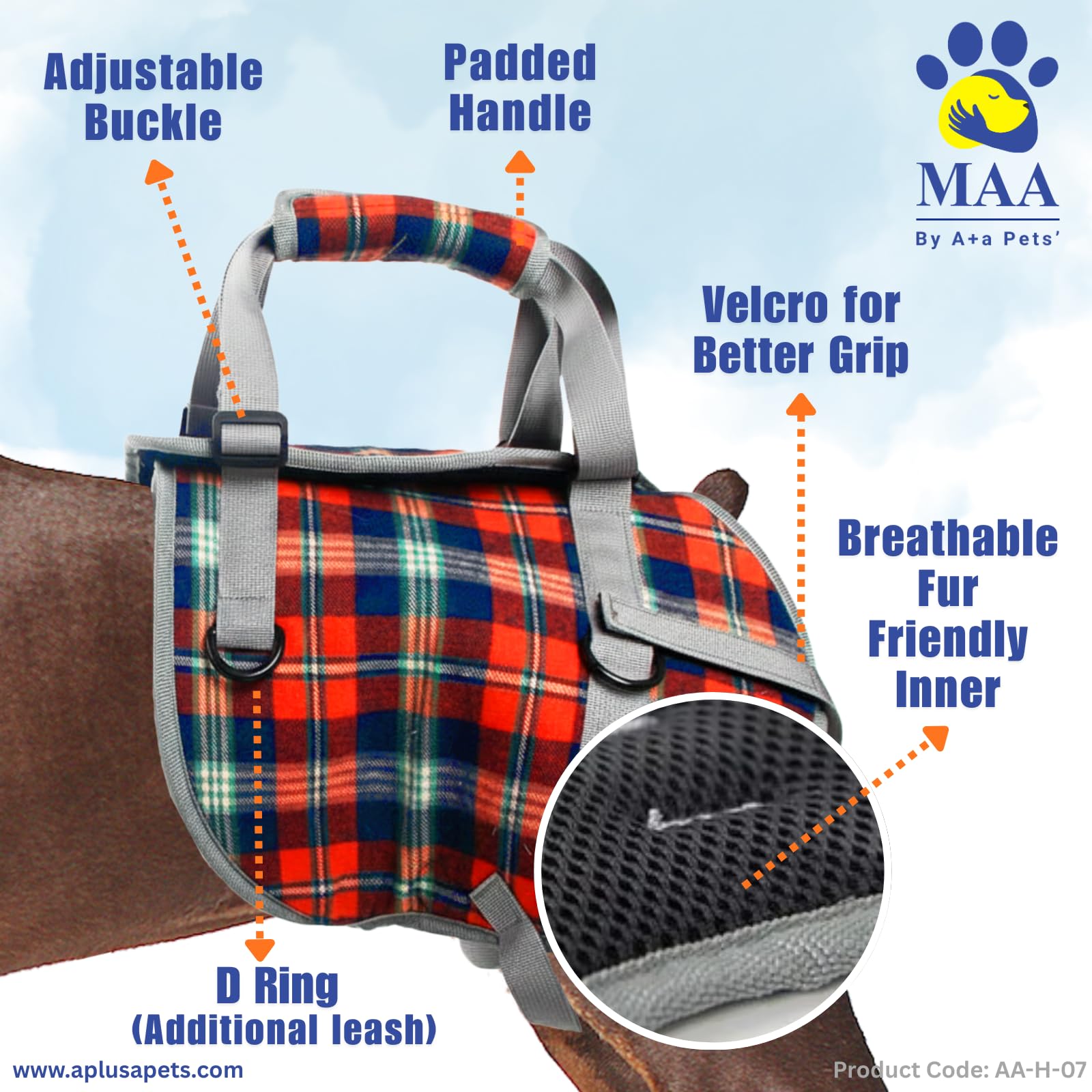 A+a Pets' MAA' Dog Lift Support Harness for Hind/Back Legs | for Disabled Aged Injured Paralysed Arthritis (Navy/Multi, 3XL) 3