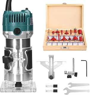 110V Router Tool, 800W Compact Wood Router Tool 30000RPM Electric Handheld Palm Routers with 15 Pieces 1/4 inch Router Bit Set, 6 Variable Speed for DIY Woodworking Blue