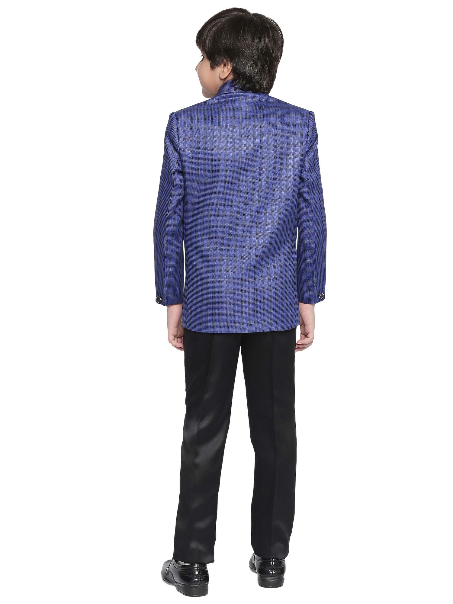 Jeetethnics Boys Navy Blue Checked Coat Suit Set with Shirt and Trousers (9072BJ) 1