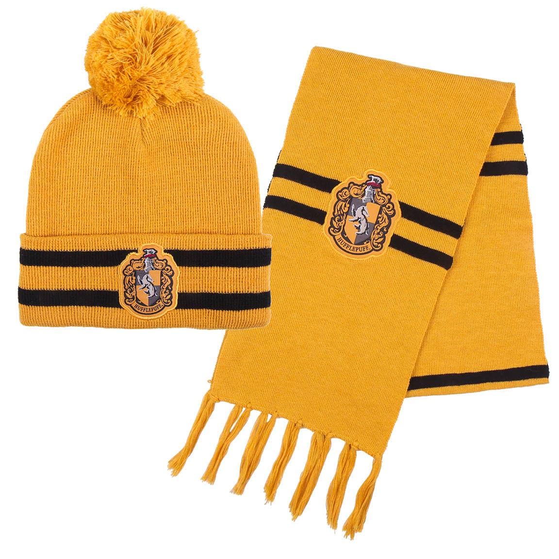 Harry Potter Hufflepuff Hat & Scarf Set Winter Accessory, Yellow, One Size