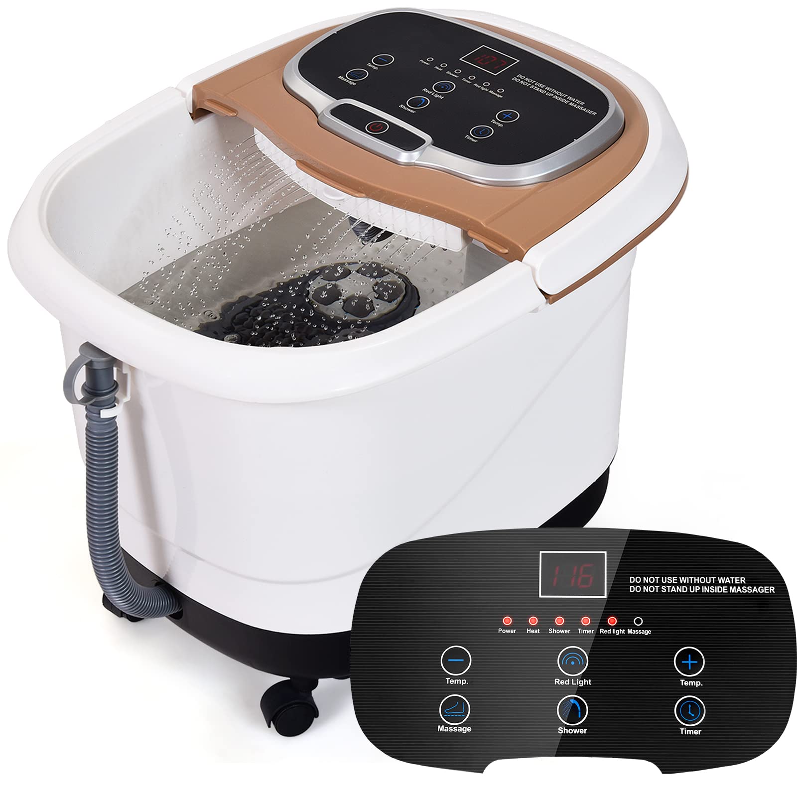 RELAX4LIFE Pediluvio Idromassaggio Elettrico 3 in 1 con Doccia, Riscaldamento Rapido e Mantenimento Temperatura, Sterilizzazione a Infrarossi e Timer 60min, Copertura con Rotelle