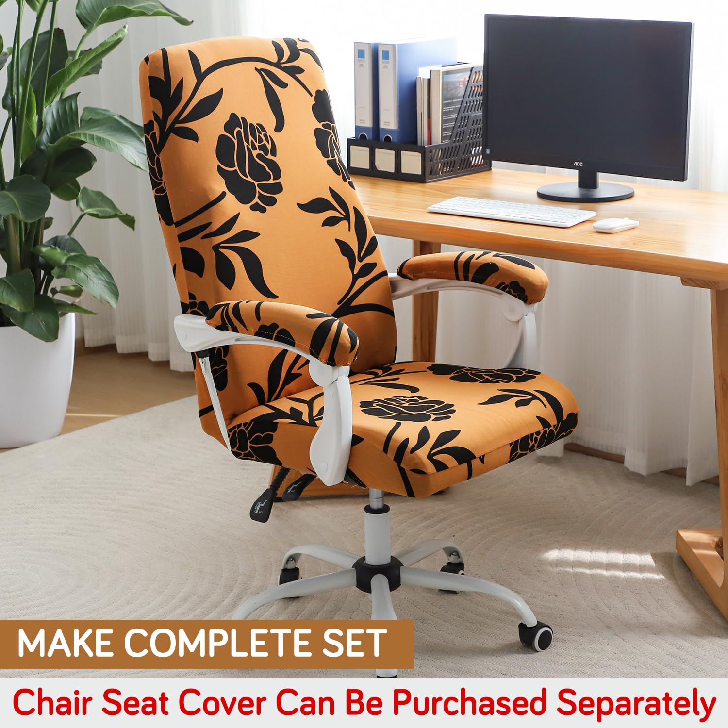 HOKIPO 'Elira Series' 140gsm Printed Armrest Covers for Office Chair (Elastic Style), 1 Pair, Copper Brown Floral (C8-AR5935) 4