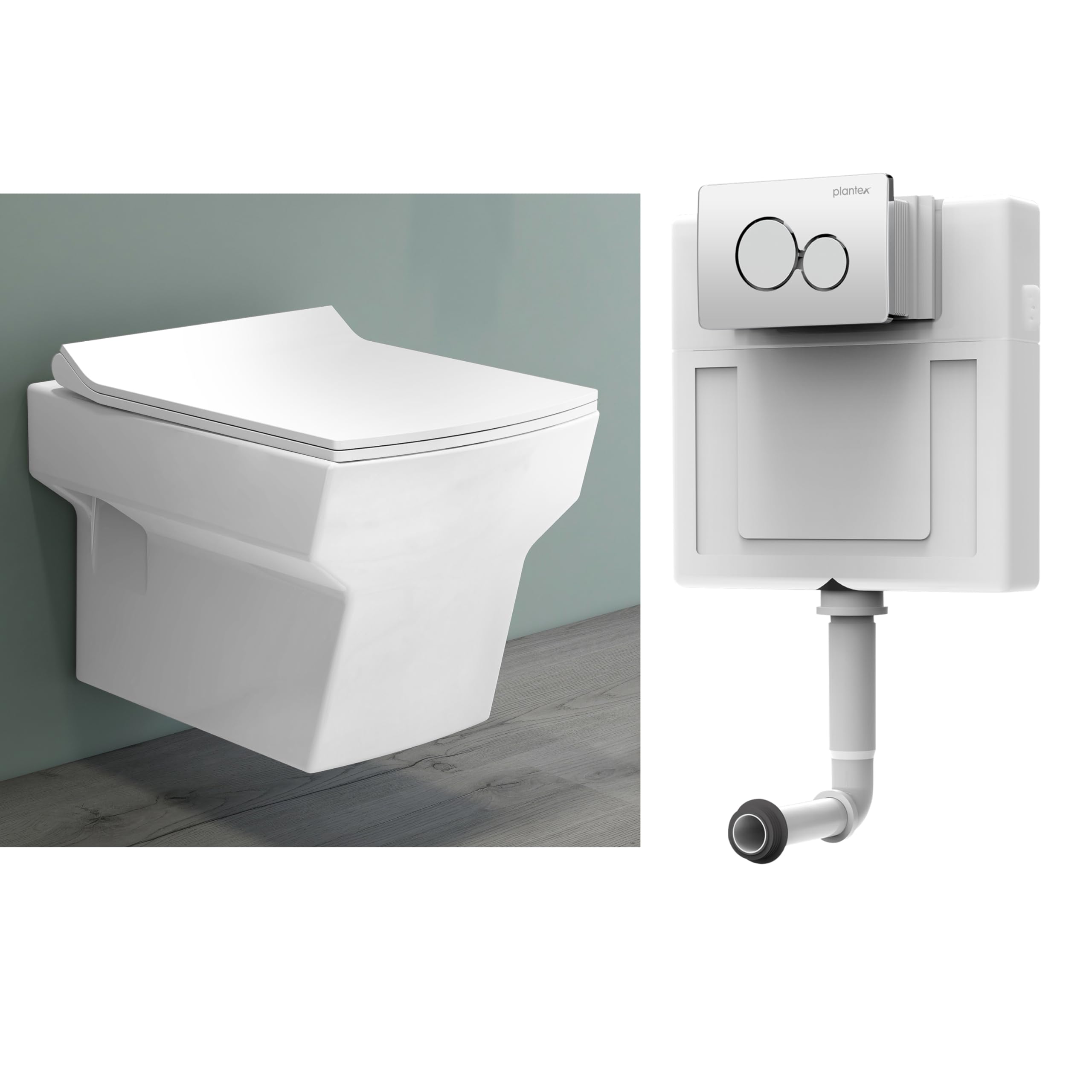 Plantex Commode for Toilet/Ceramic Commode with Conceal Flush Tank/Wall Hung Toilet with Dual Flush Tank/Tank with all internal accessories/Square Toilet with Soft Closing Toilet Seat – (White)