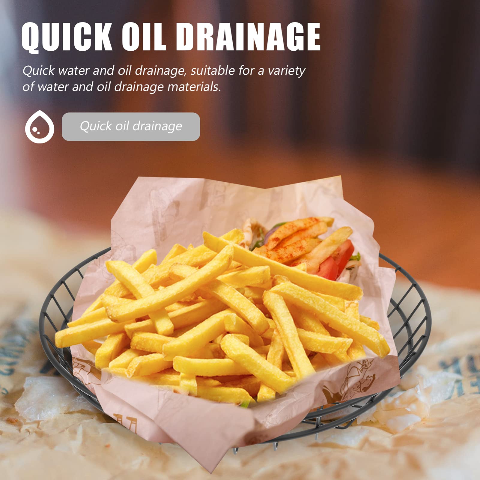 Hemoton Large Capacity Bread Basket Stainless Steel French Fry Holder Fast Food Baskets Pantry Storage