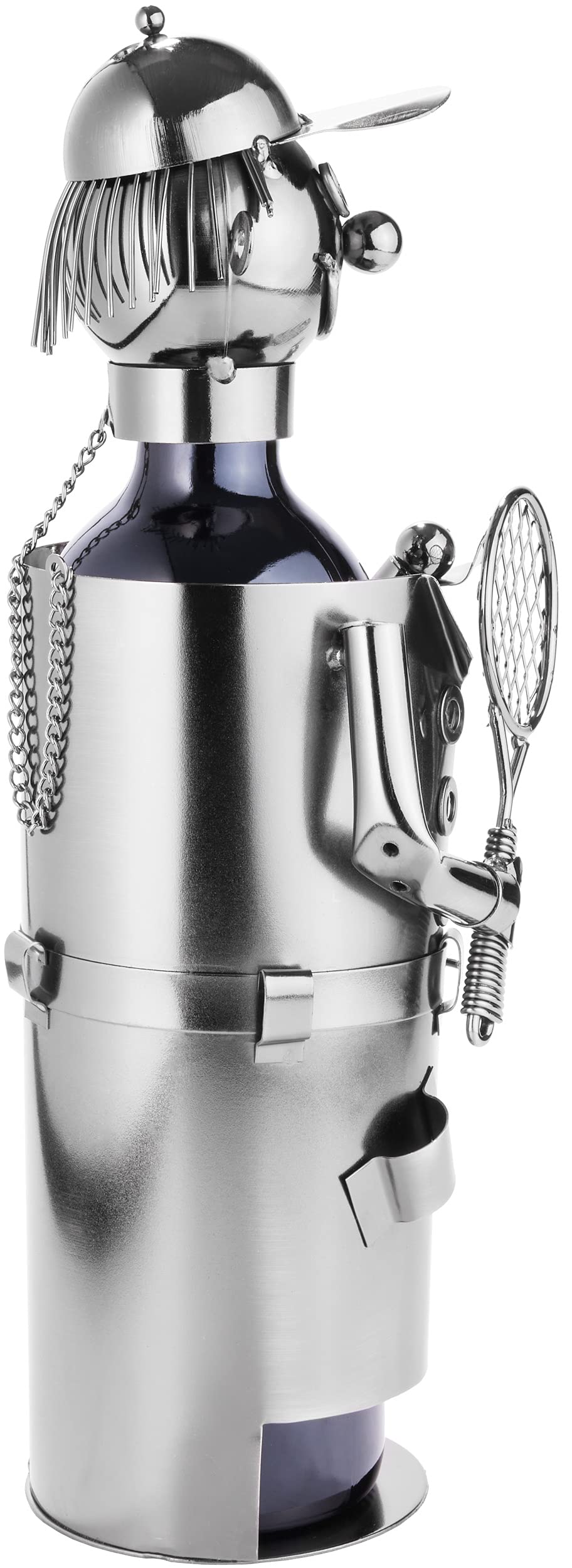 Brubaker Weinflaschenhalter Tennisspieler Metall Skulptur mit Geschenkkarte