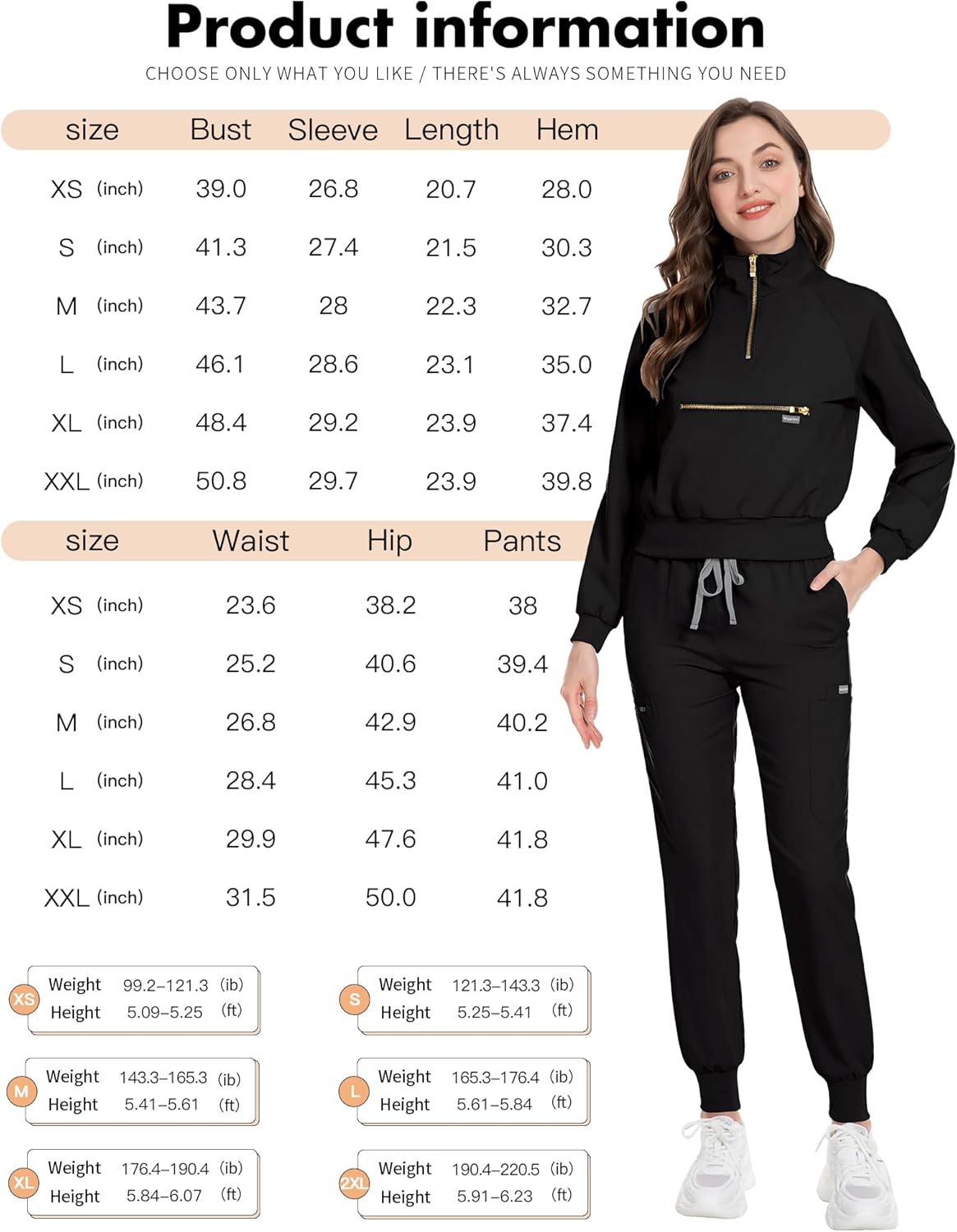 Scrub for Women Set-Long Sleeve Scrub Top with Zipper & Jogger Pants Medical Uniform Suit - Image 7