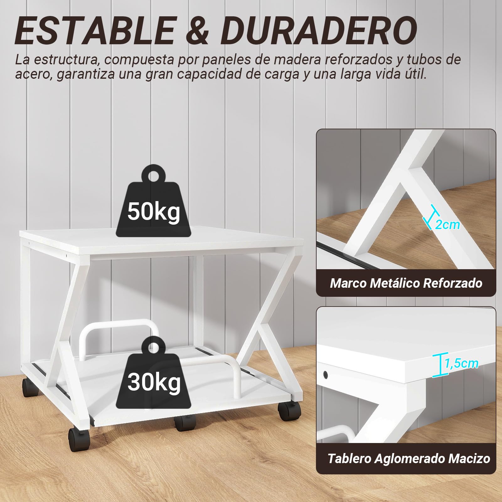 PUNCIA 50 x 50 cm Mesa Baja para Impresora con Ruedas Debajo del Escritorio