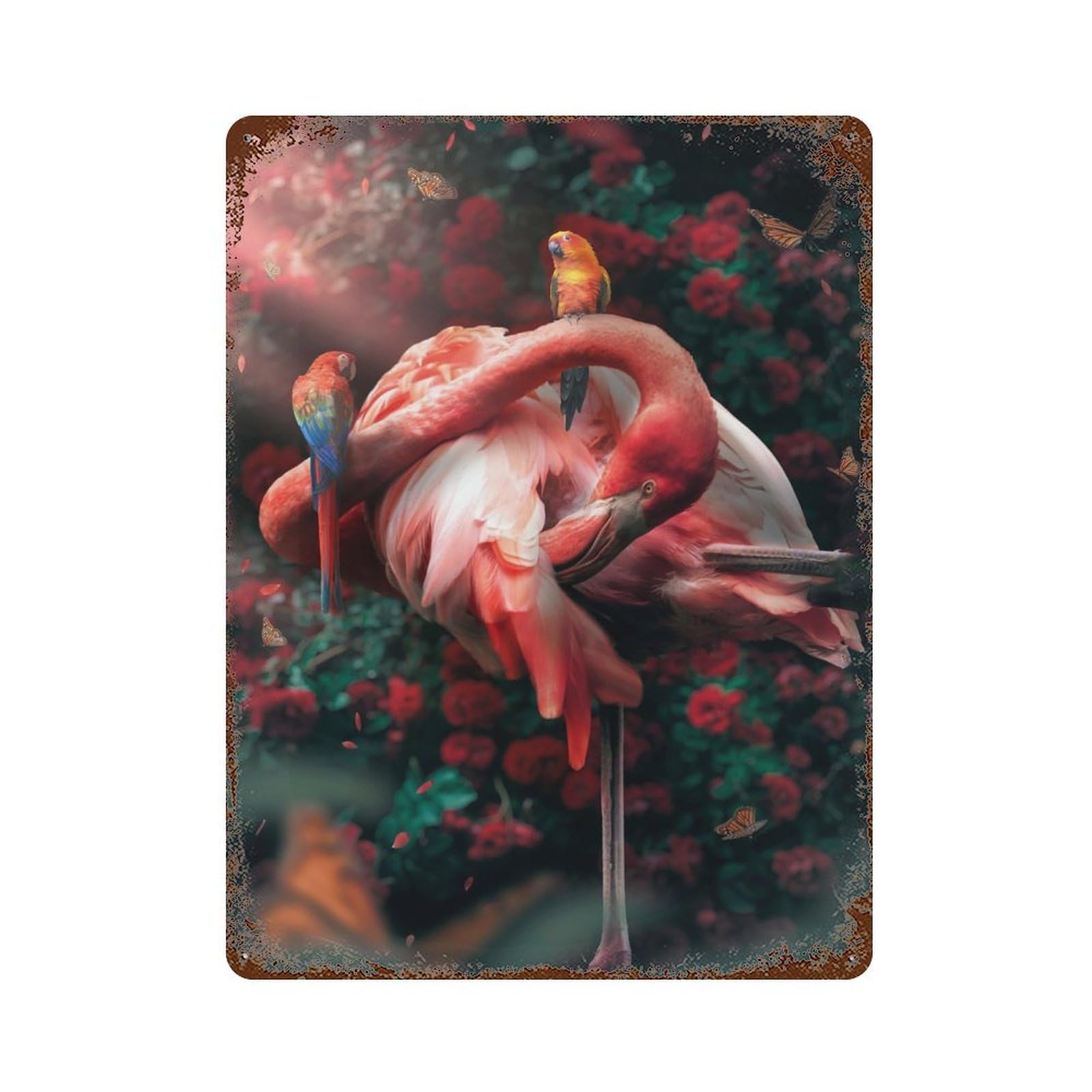 Vintage Rust Metal Sign with Funky Flamingo Design 15.7"x11.8", for Shed, Workshop And Garage Wall Decor, Retro Wall Decor