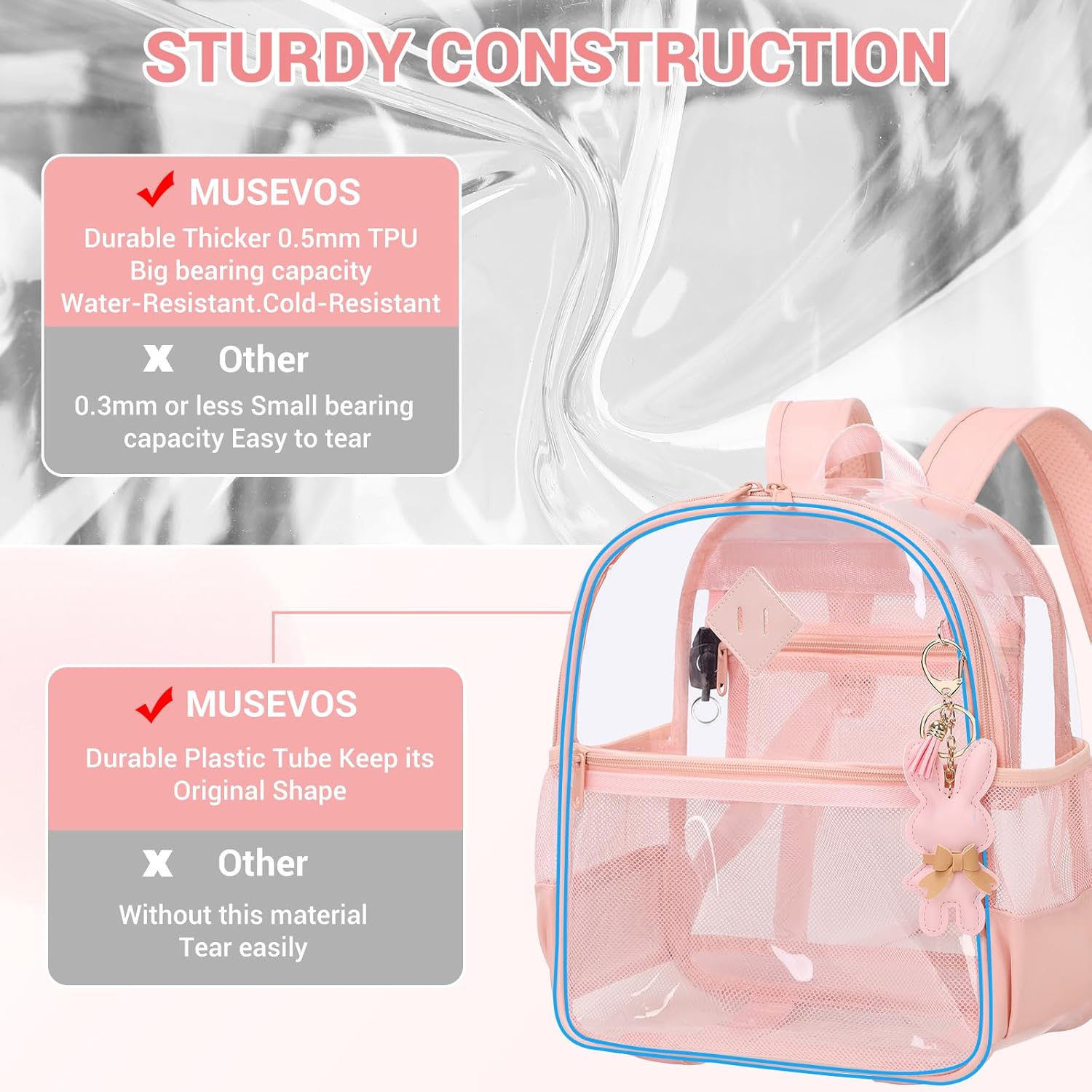 Clear Backpack for Stadium Events Approved 12×6×12, Thick TPU Mini Clear Bag with Front Pocket for Concert Sport Events Work Travel, Pink - Image 4