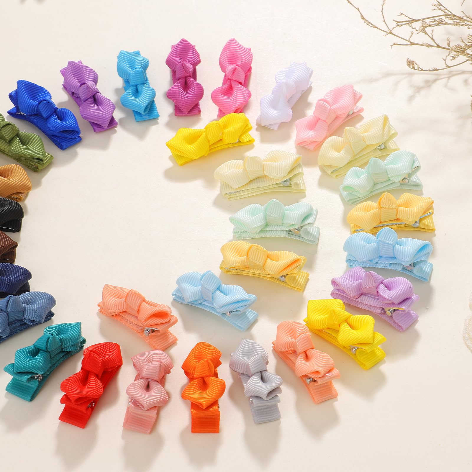 Jollybows 50 Piezas Horquillas Pelo Bebe Niña, 1,57 pulgadas / 4 cm Pinzas Pequeñas Pelo Mini Grosgrain Ribbon Accesorios Pelo para bebé y niña