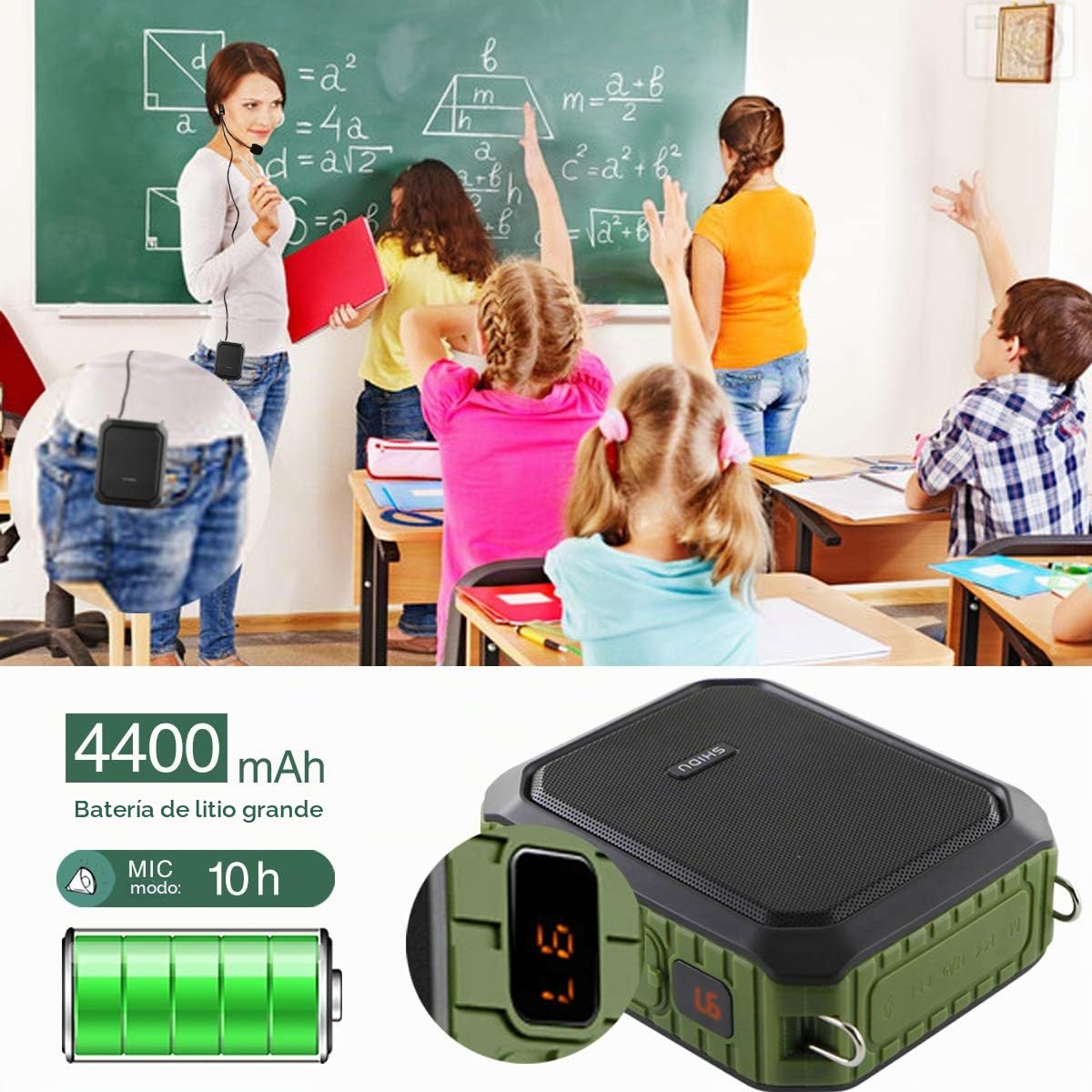 WinBridge Potente Amplificador de Voz Portátil Micrófono Auricular con Cable Altavoz Bluetooth de 18W, Resistente al Agua, Grabación para Profesores, Guía Turístico al Aire Libre M800