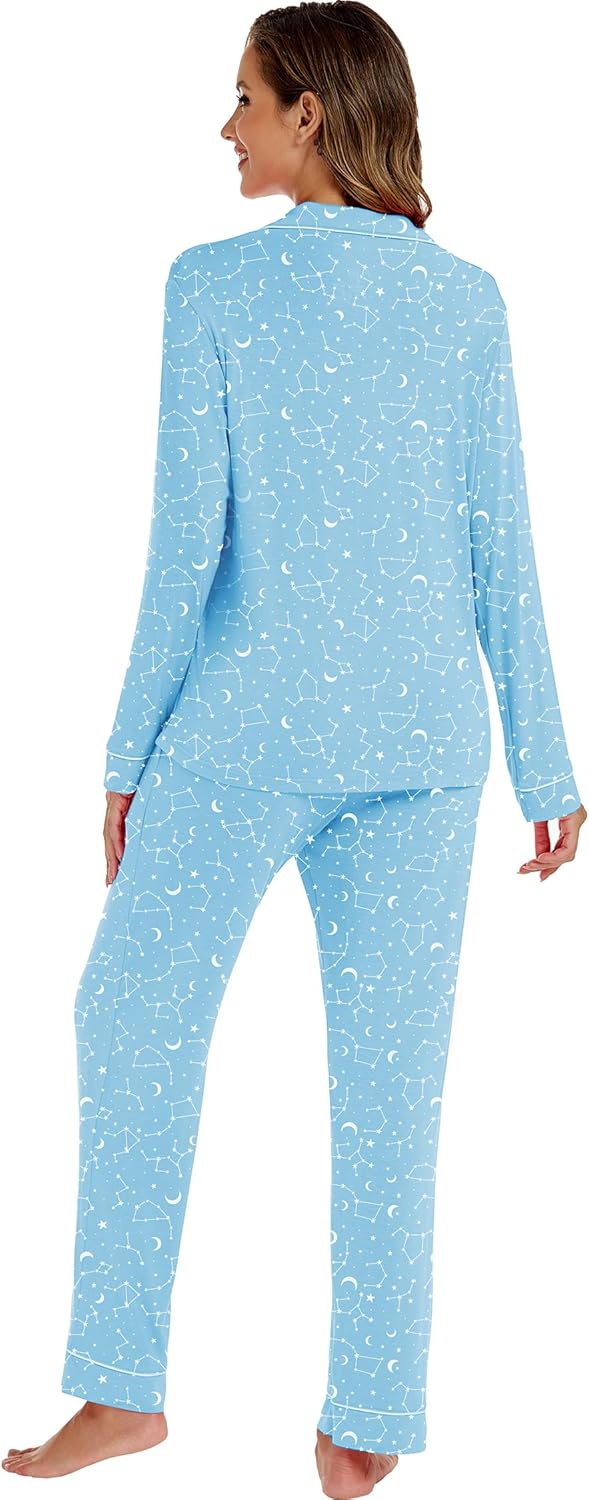 LUBOT Womens Bamboo Viscose Pajamas Super Buttery Soft 2 Piece PJ Set Button Capri Pants Long Short Sleeve Sleepwear Set - Image 6