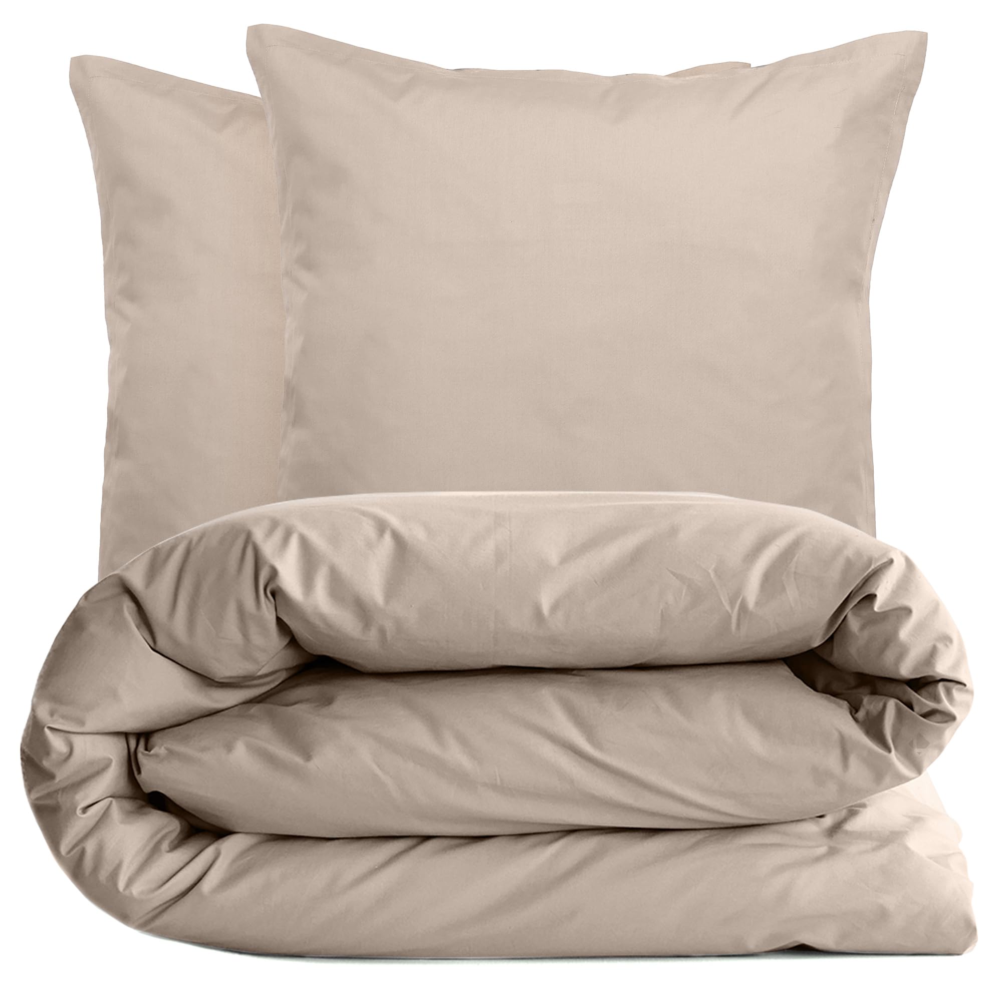 Parure de lit 280x240 cm Percale MANOIR Beige Linnea avec 2 taies 65x65 cm