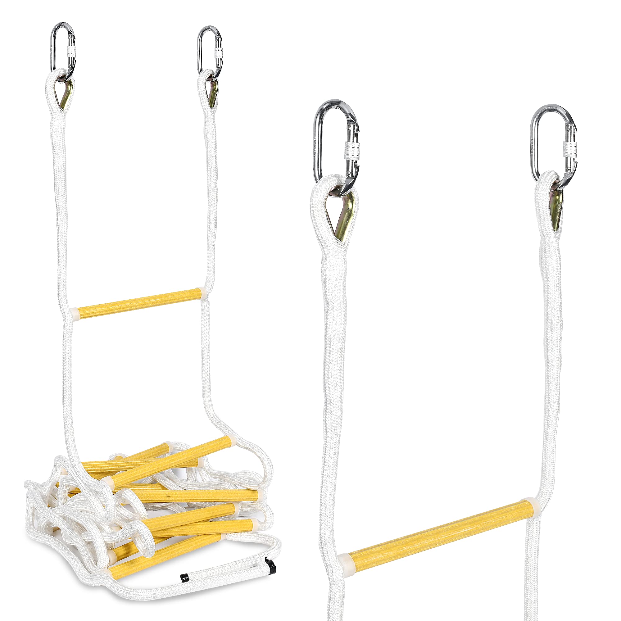 Notfall-Feuerleiter 8m 3 Stockwerke | Sicherheits-Strickleiter mit Stand-Off-Stabilisatoren | Schnell bereitzustellen und einfach zu bedienen | Gewichtskapazität bis zu 900 kg | Strickleiter 8m