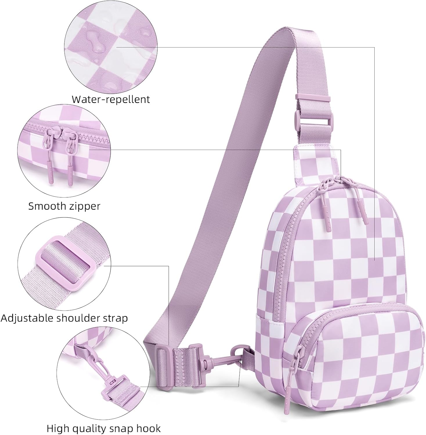 Small Checkered Sling Bag for Women Nylon Crossbody Bags Trendy Chest Travel Fanny Pack Purse - Image 4