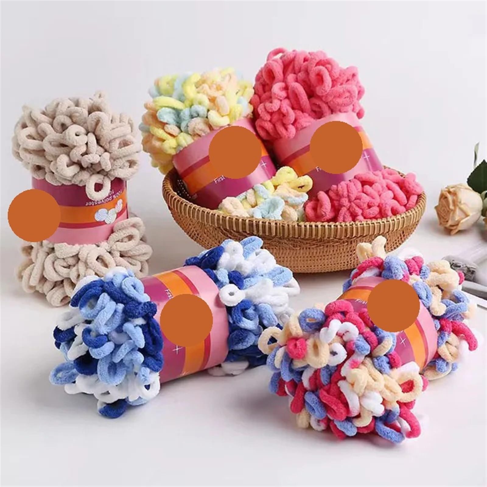 Fil de Boucle Doigt en Polyester, 2 pièces 100 g/Rouleau Boucles gonflées, Gros Fil Chenille tissé à la Main, Fils épais for Tapis Couverture au Crochet(Color s)