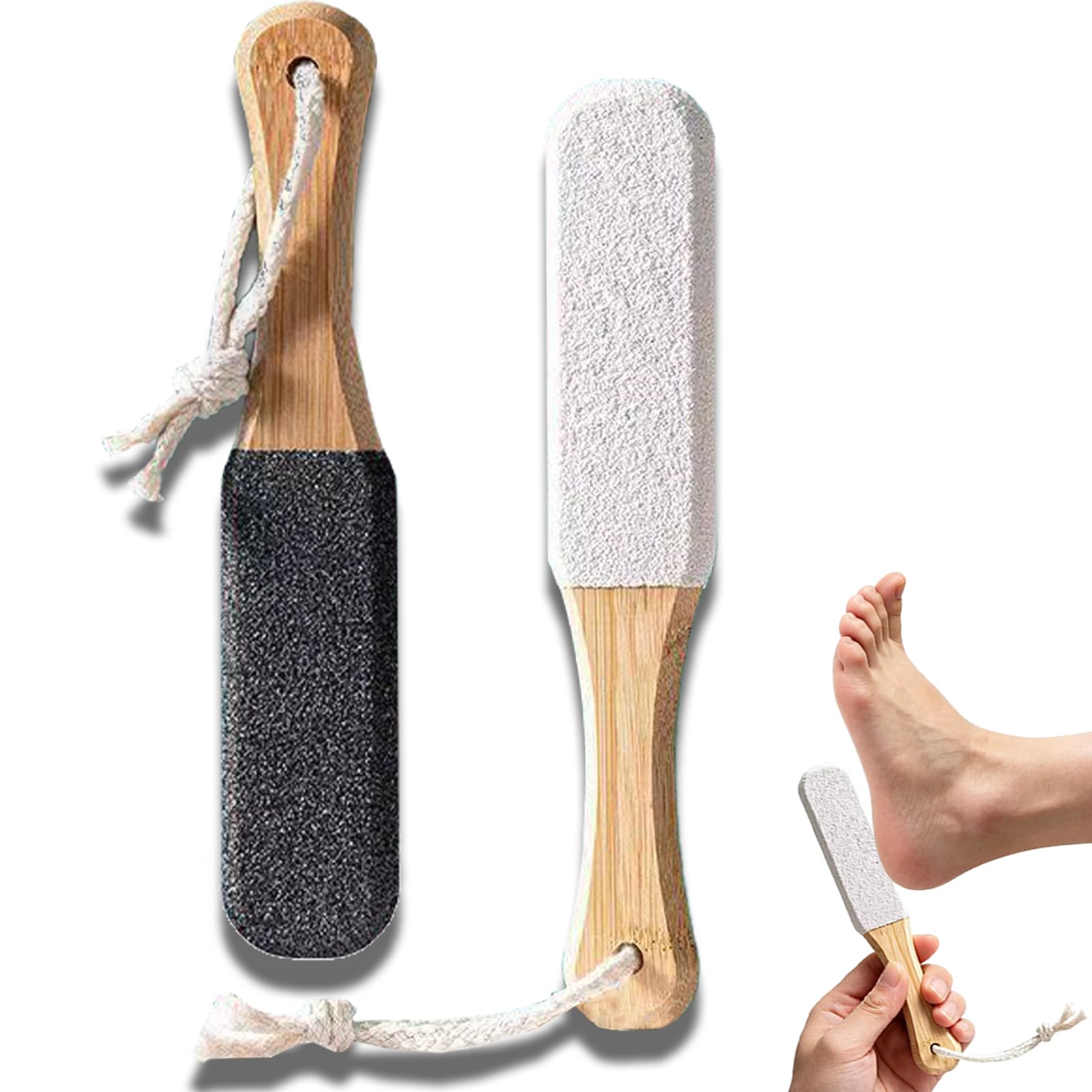 2-Pack Professional Pedicure Foot File & Pumice Stone with Wooden Handle