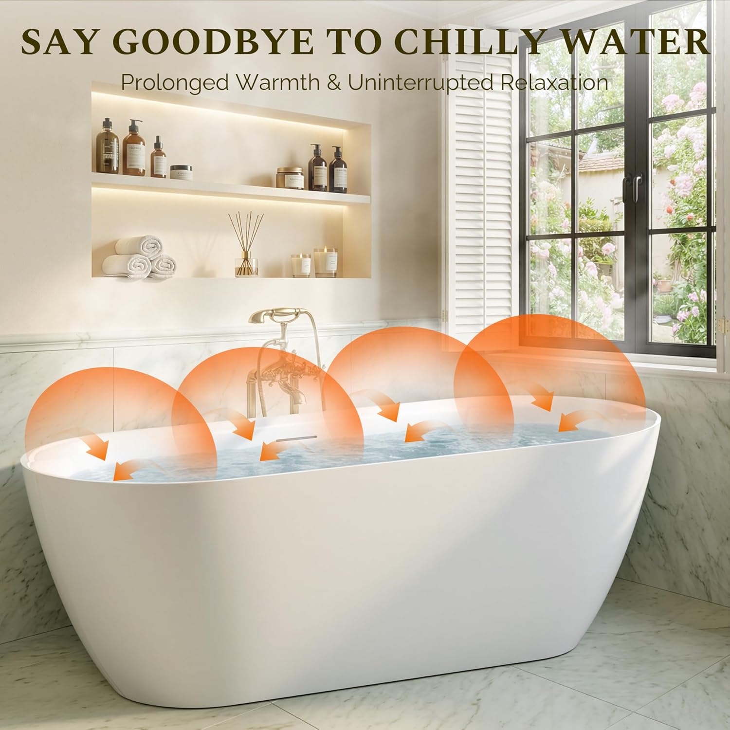 67" Freestanding Bathtub, Modern Oval Acrylic Soaking Tub with Overflow & Shower Function, Deep Standalone Tub with cUPC Certification, Double-Walled Insulation, (White 67Inch)