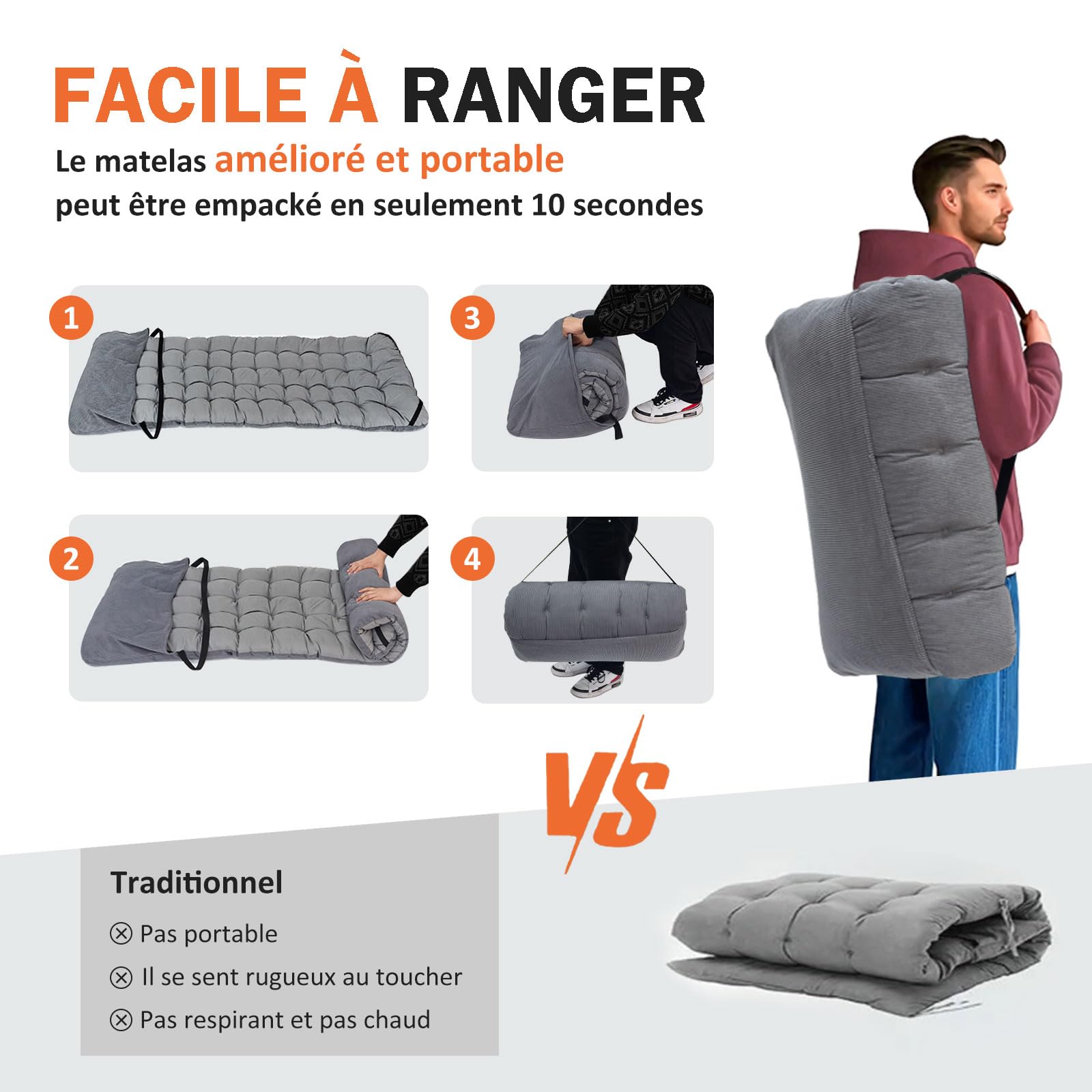 ATORPOK SHOP Lit de Camping Pliable Robuste pour Adultes，lit de Couchage avec capacité de 200 kg pour Bureau/Voyage/extérieur