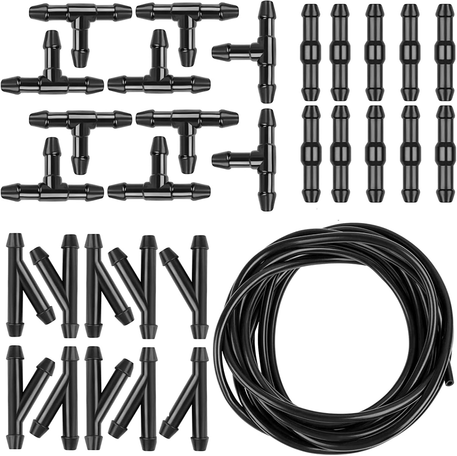 30 PCS Car Front Windshield Washer Hose Kit, 13.12Ft Multi-functional Rubber Hose with T/I/Y Type Hose Connector, Auxiliary Cleaning Replacement Accessories, Suitable for Most Models (Black)