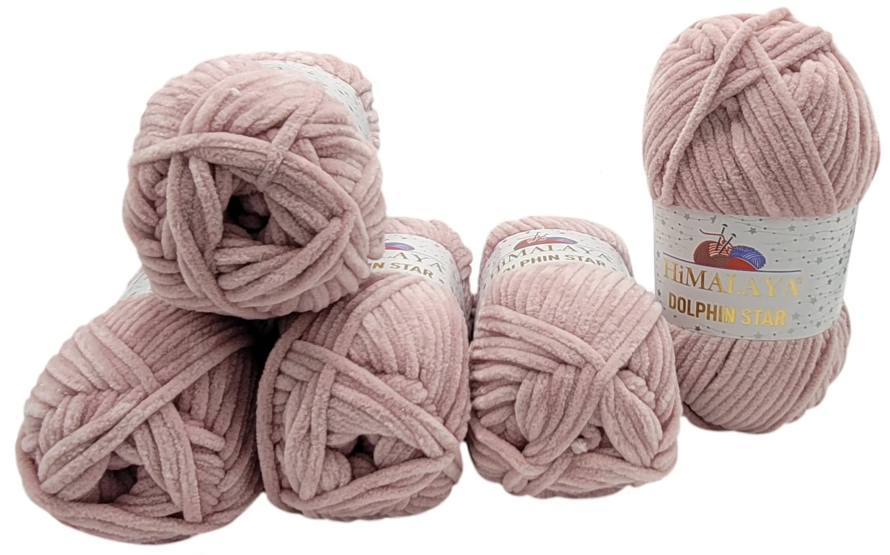 5 x 100 g Himalaya Dolphin Star Knitting Wool, Baby Wool with Glitter, 500 g Wool Super Bulky (Dusky Pink 92149)