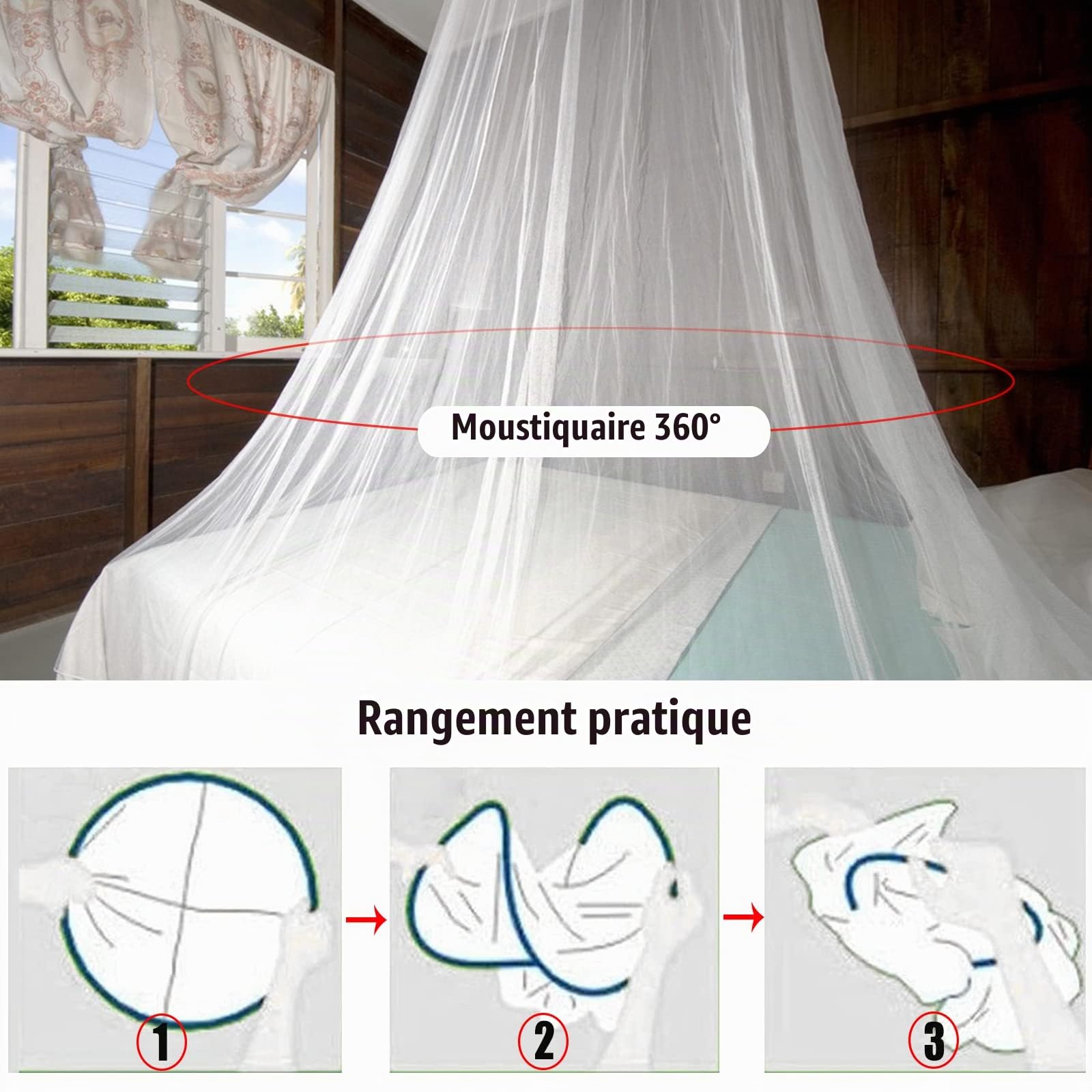 moustiquaire de lit，moustiquaire Ciel de lit, Ciel de lit Bebe, Facile à Installer, Adapté pour Lit Bébé, Lit Simple, Lit Double, Blanc