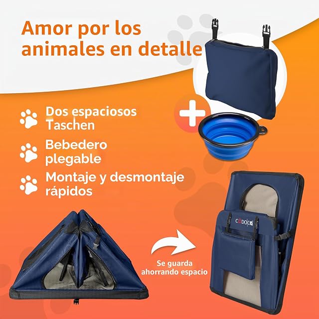 Foto 8 de 8 de CADOCA® Transportín Mascotas Plegable con Alfombrilla Suave y Tazón Talla XXXL 101x70x70cm Bolsa Viajes…